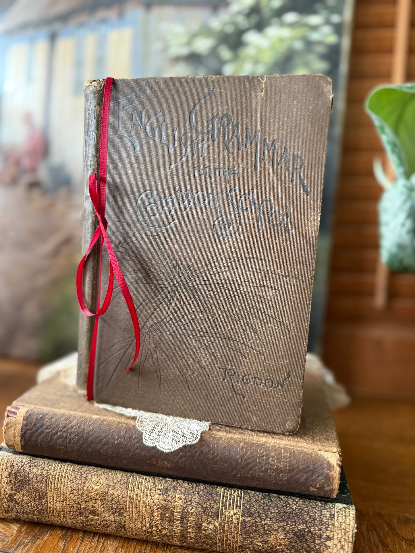 English grammar brown book with floral detail