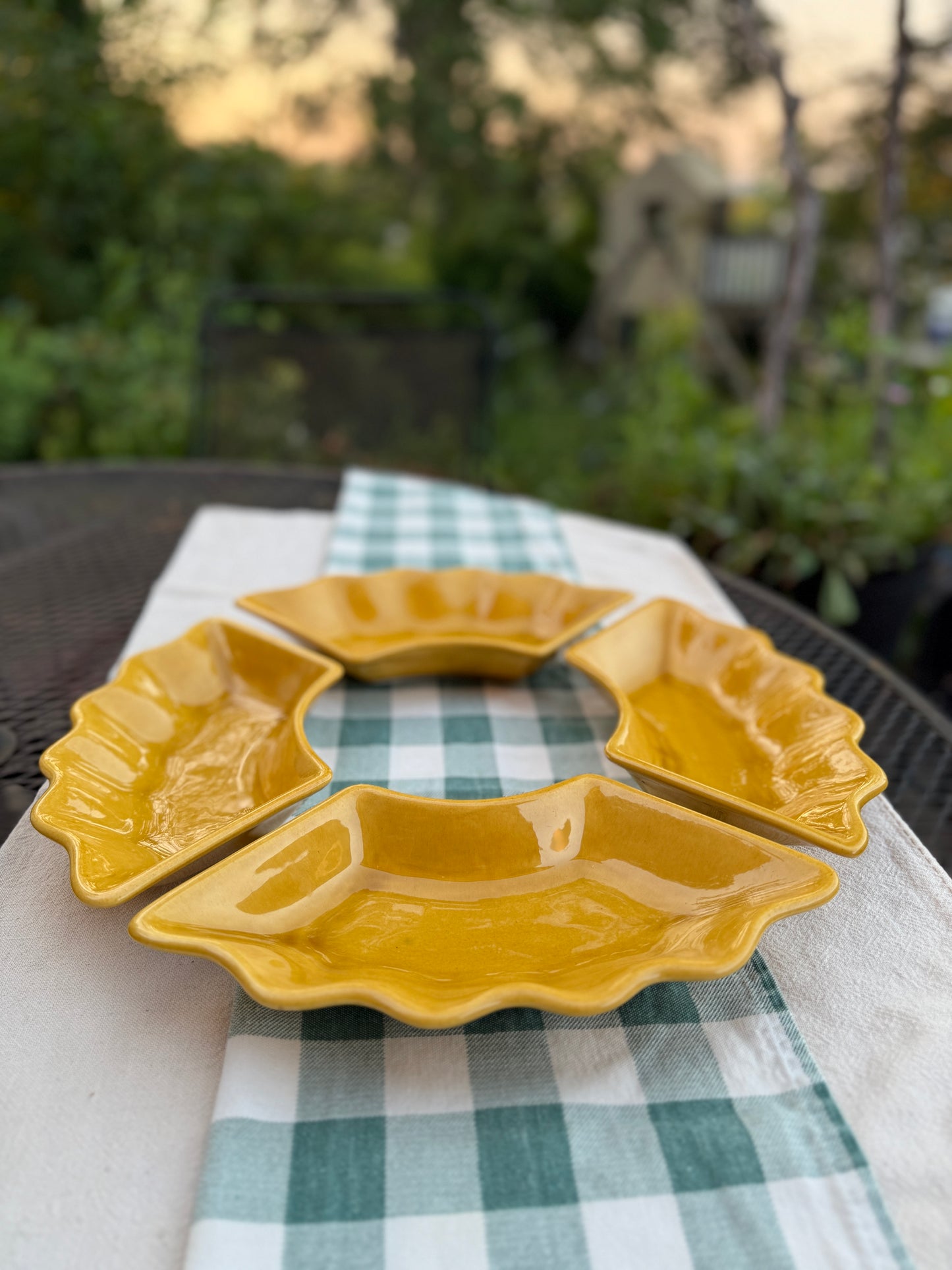 Mid Century 4 piece yellow relish or serving dishes by California Pottery USA