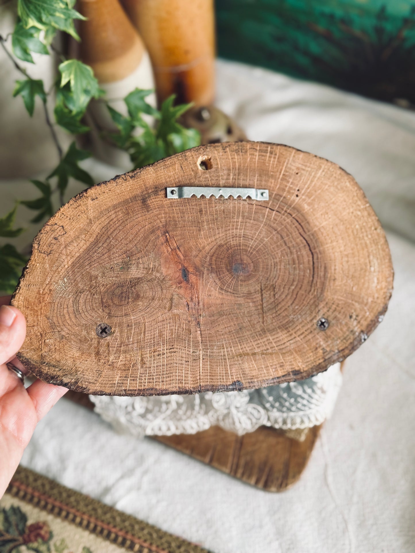 Small rustic wood slice shelf