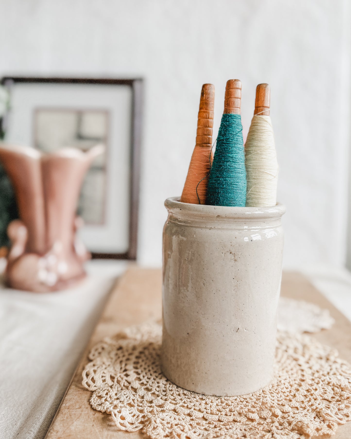 Set of 4 Vintage wooden yarn spindles or bobbins