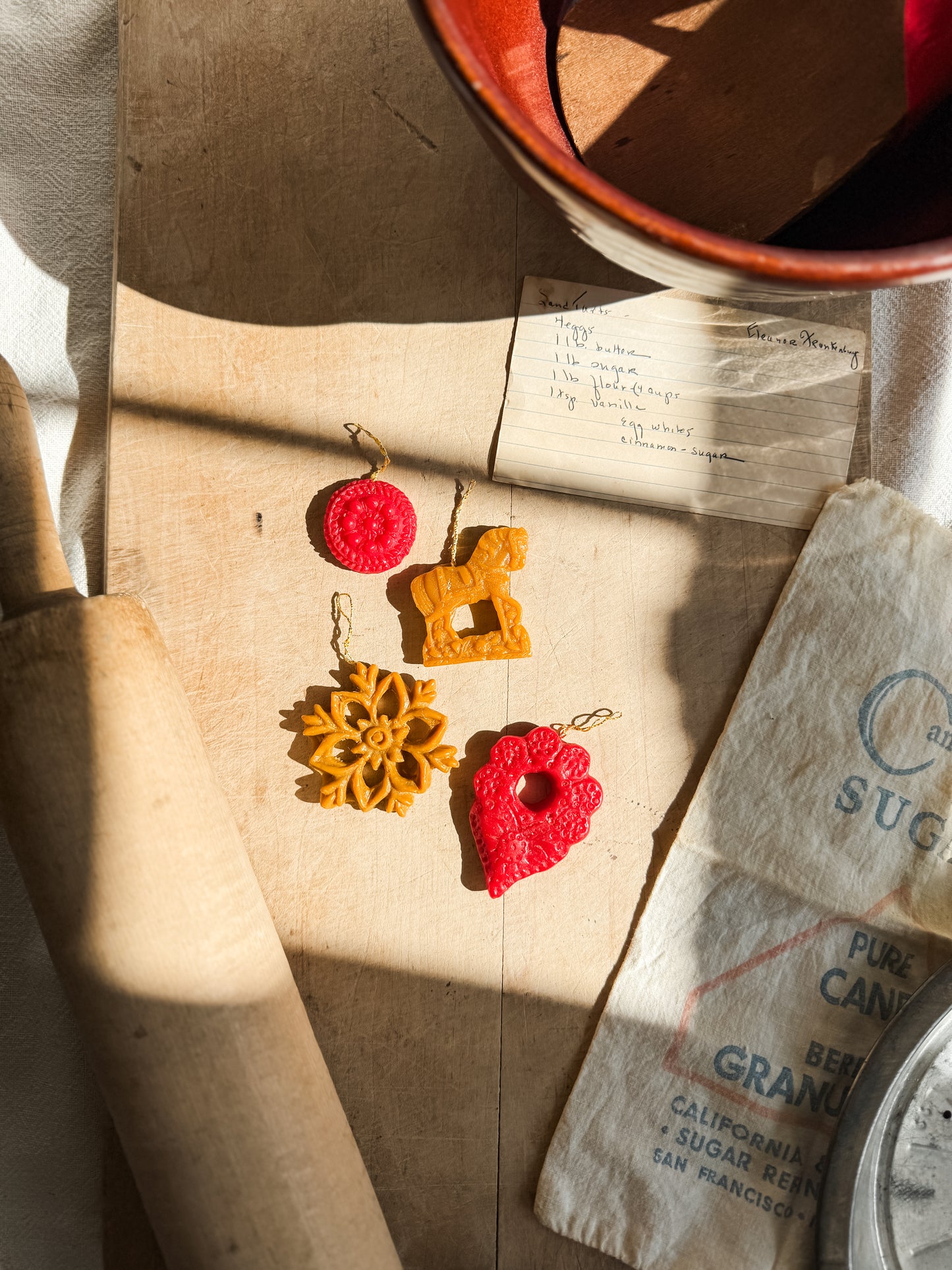 Set of 4 vintage beeswax ornaments