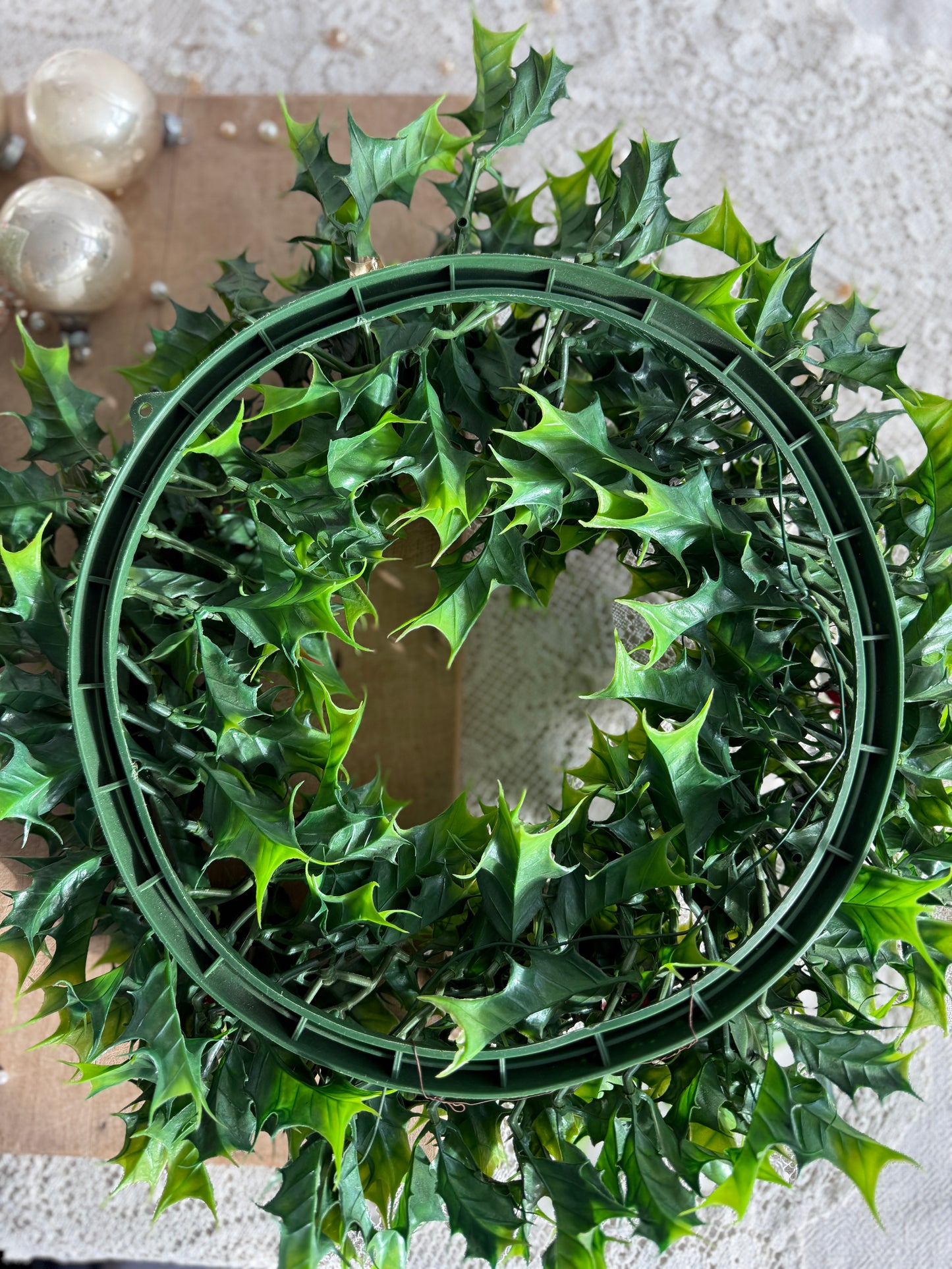 Vintage Plastic Holly Wreath