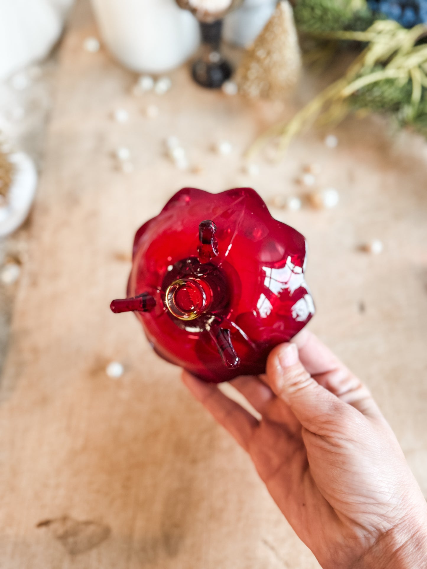 Red Amberina Glass Candleholder