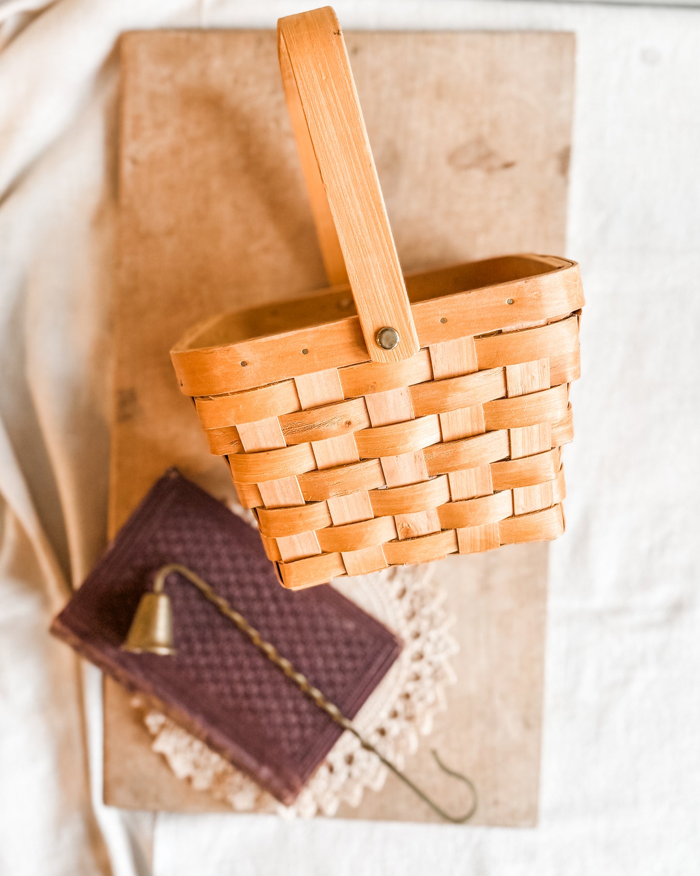 Vintage Square Handmade Handled basket