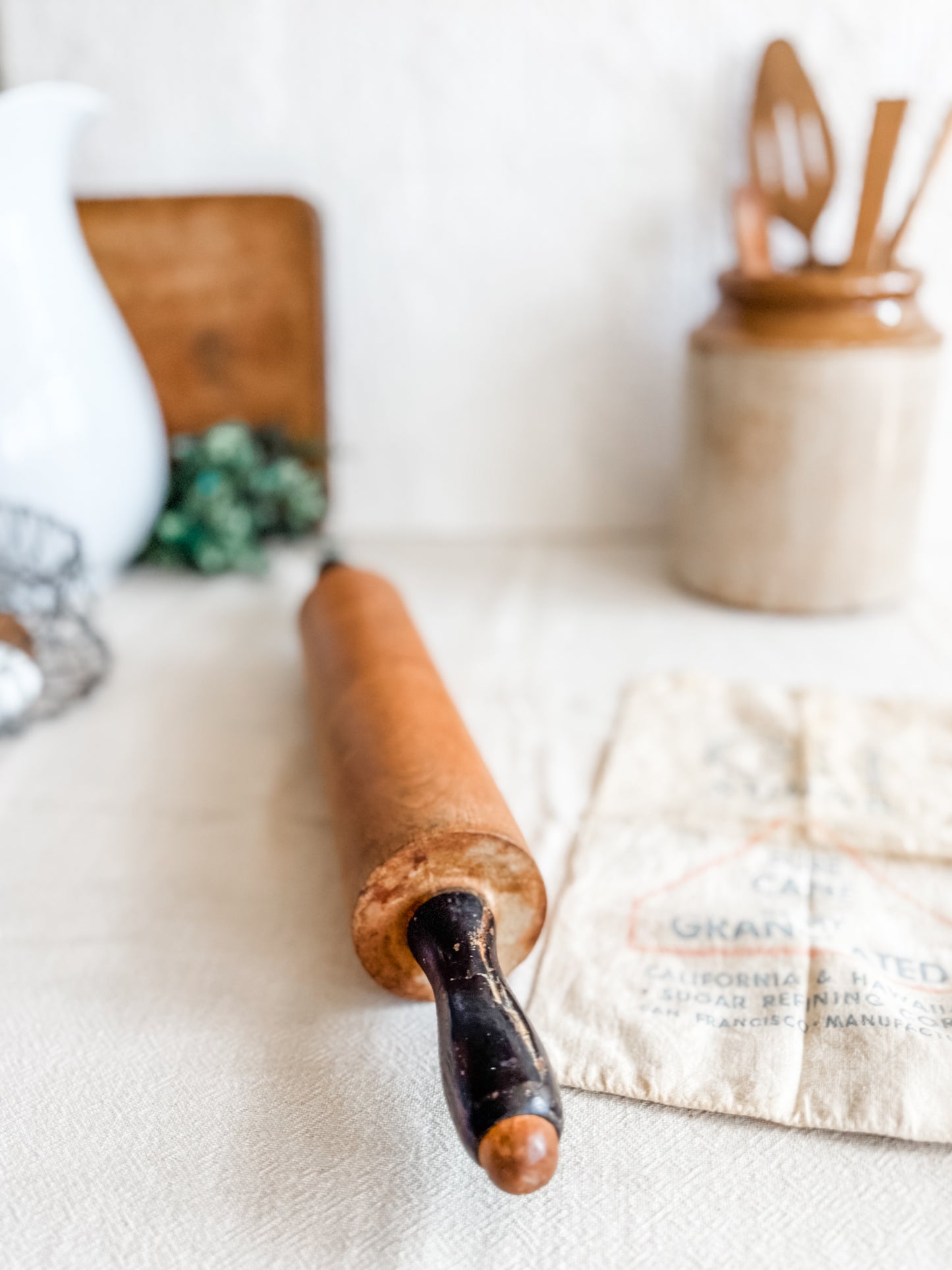 1930’s/1940’s Era Wooden Black Handled Rolling Pin