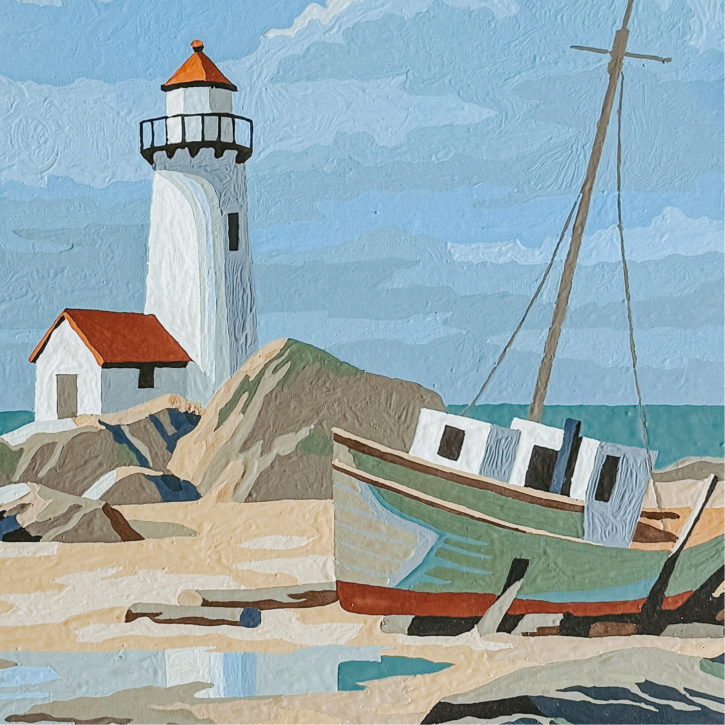 Large Framed Sailboat Mid Century Paint By Number