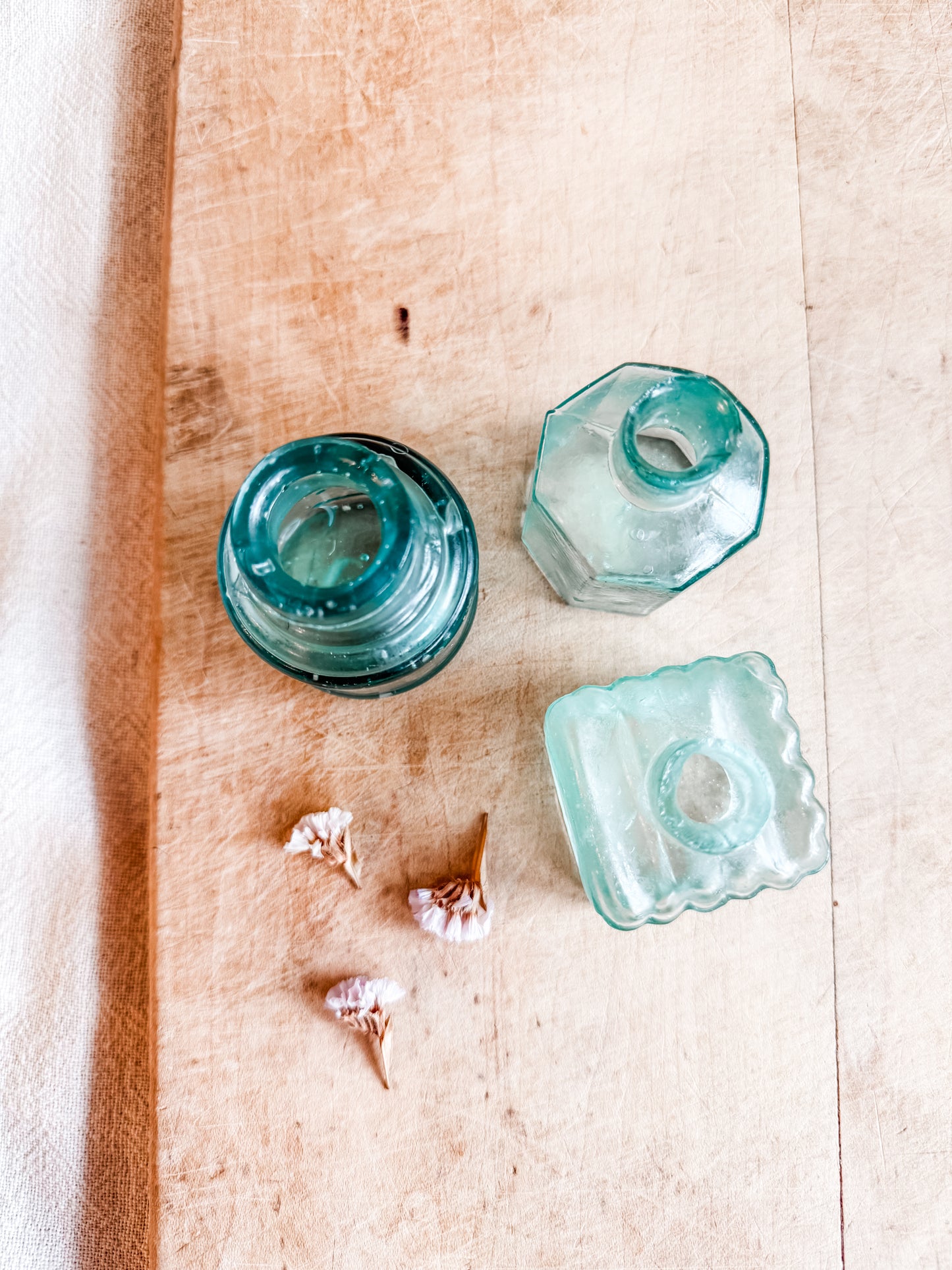 Antique Aqua Glass English Victorian Inkwells