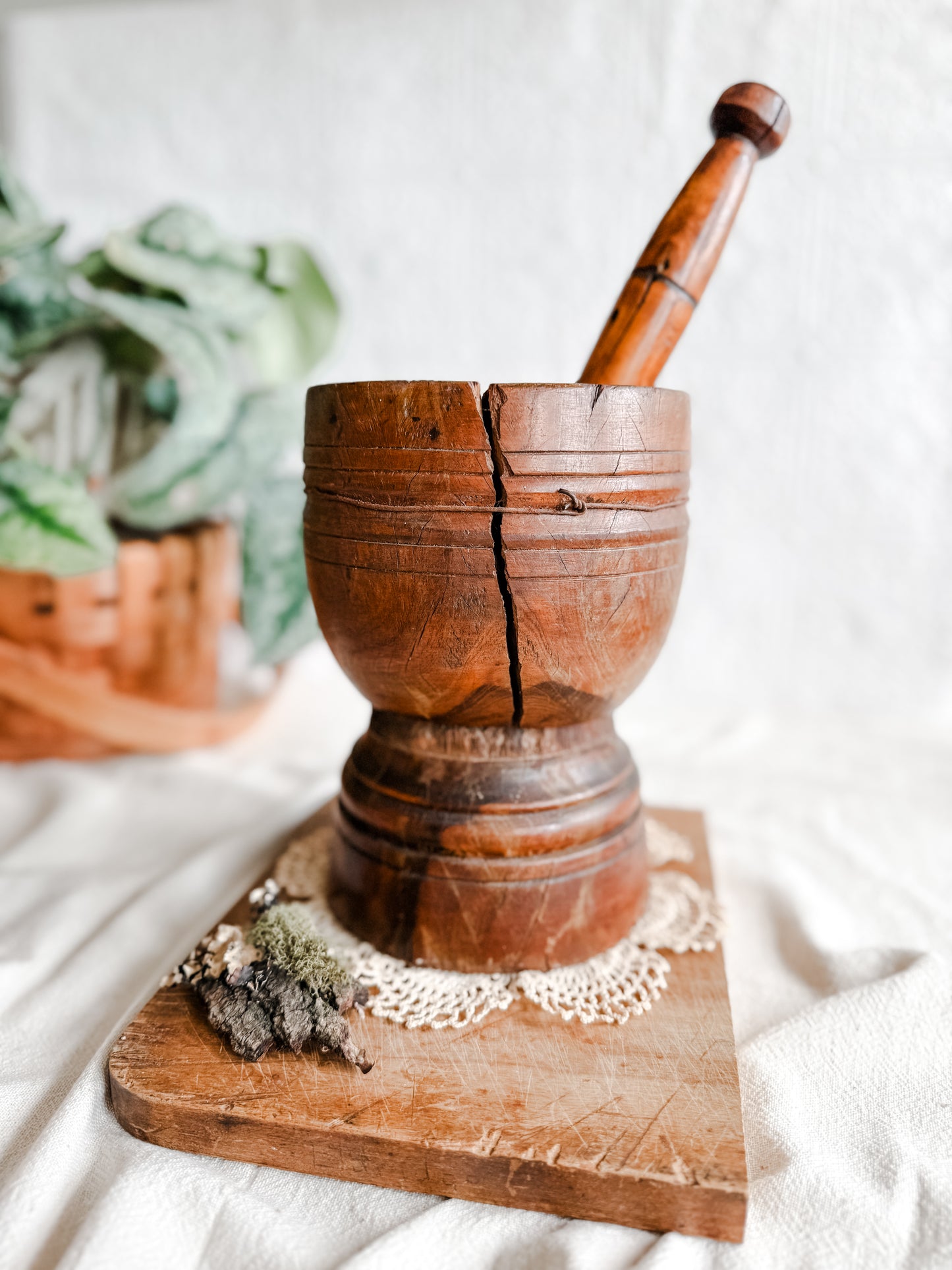 Primitive Antique Mortar and pestle-Split with repair
