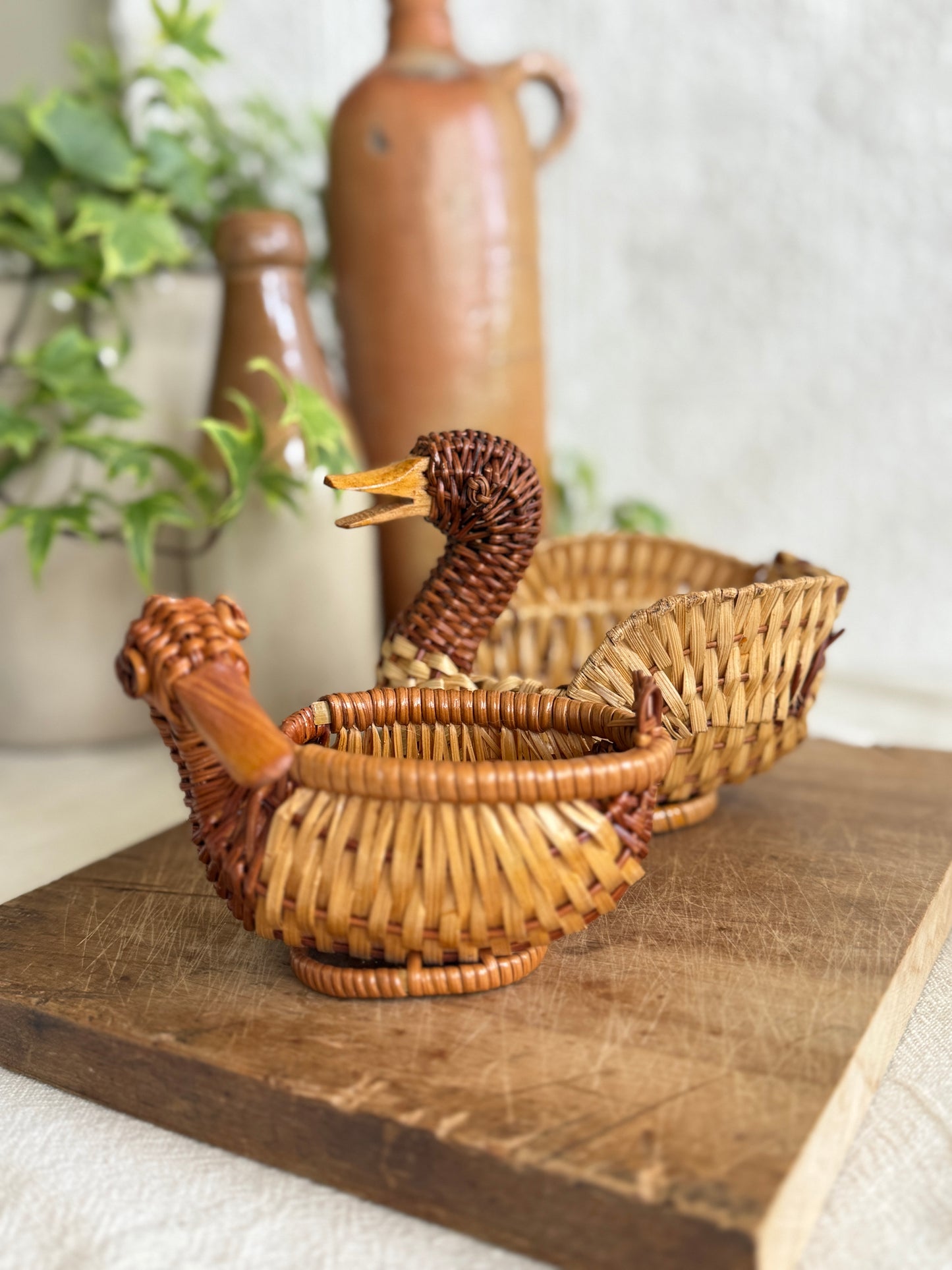 Pair of small wicker duck baskets