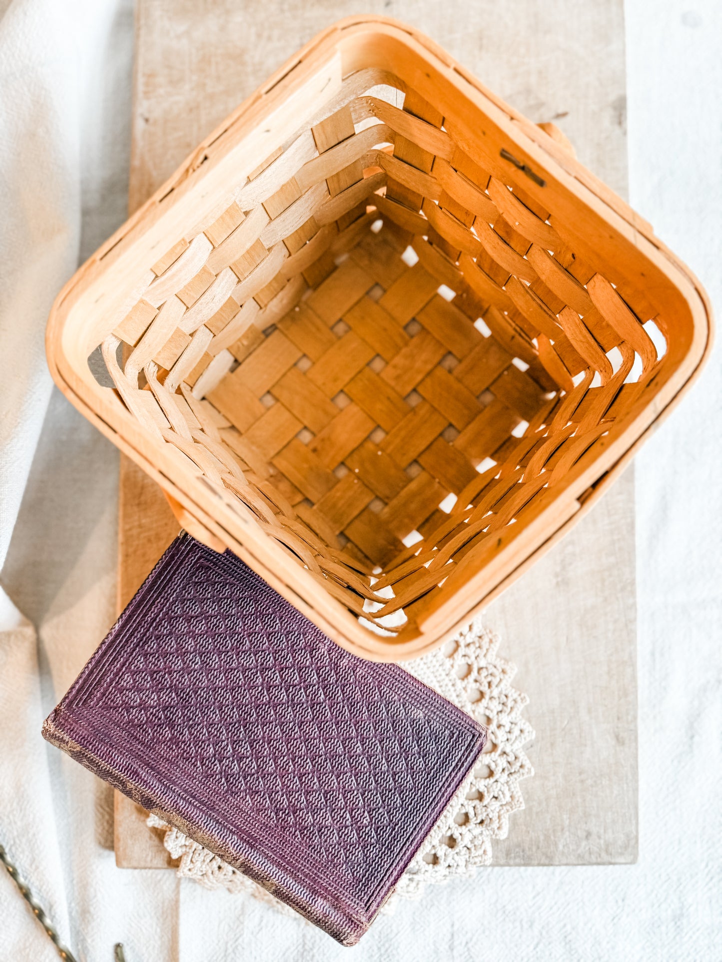Vintage Square Handmade Handled basket