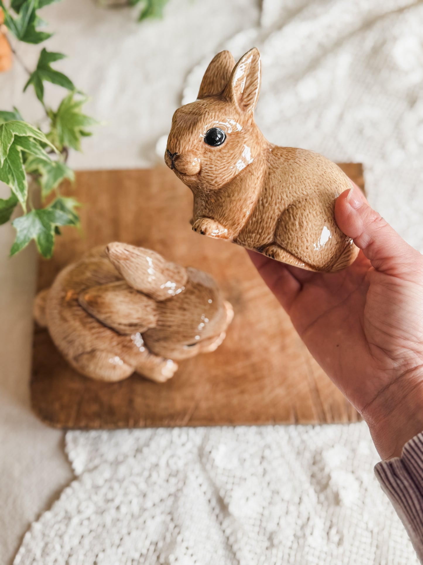 Pair of hobby painted ceramic bunnies