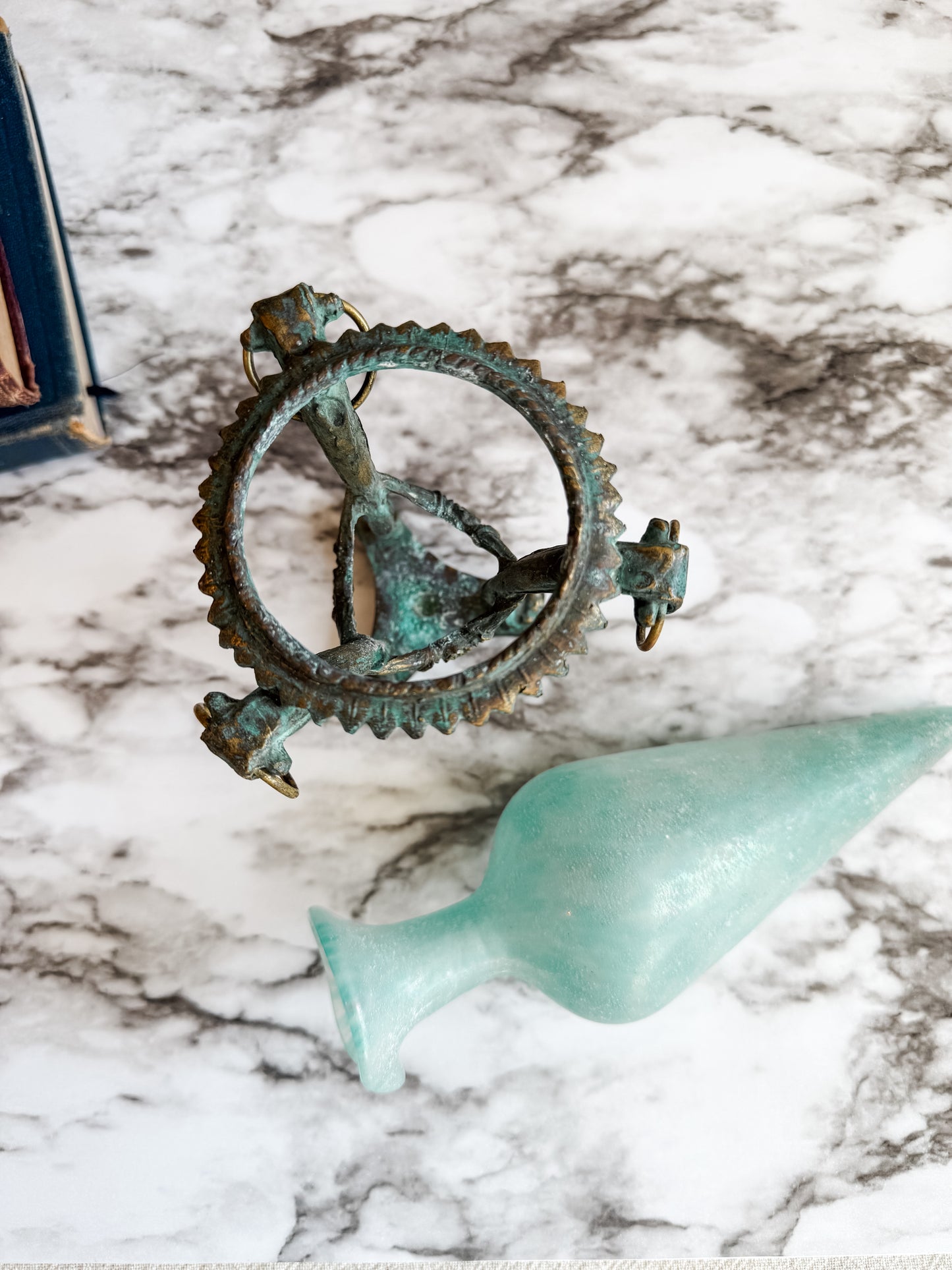 Antique Scavo Murano Glass Amphora Vase in Bronze Stand