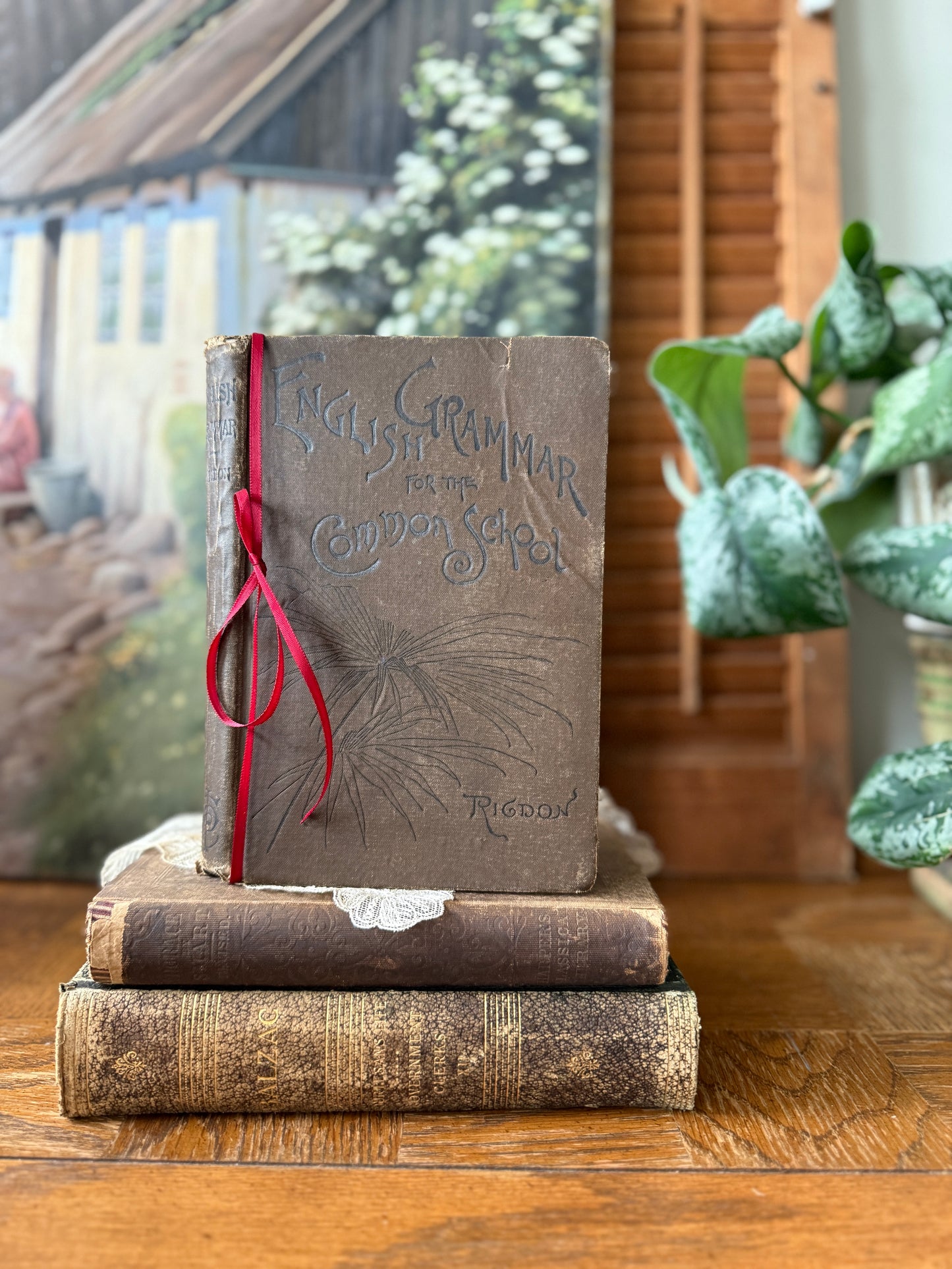 English grammar brown book with floral detail