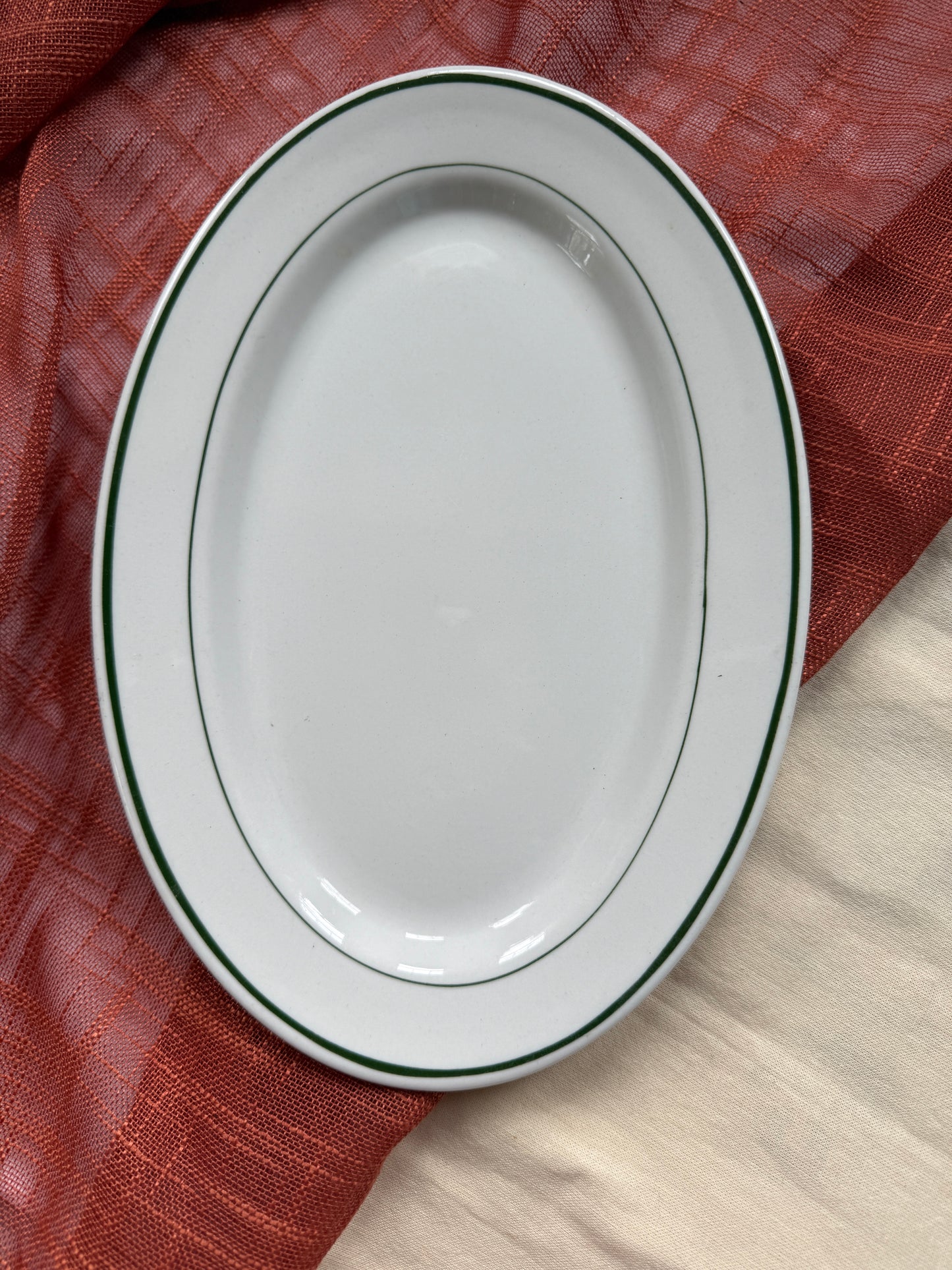 Restaurant ware white with green stripe platter
