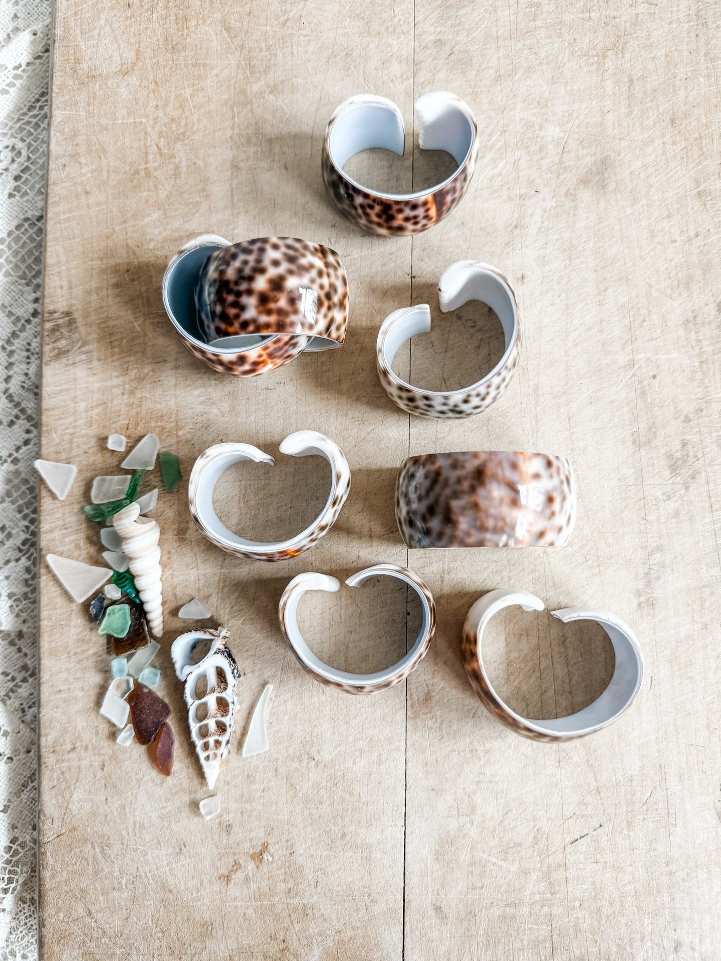Set of 8 Mid Century Cowrie Shell Napkin Rings