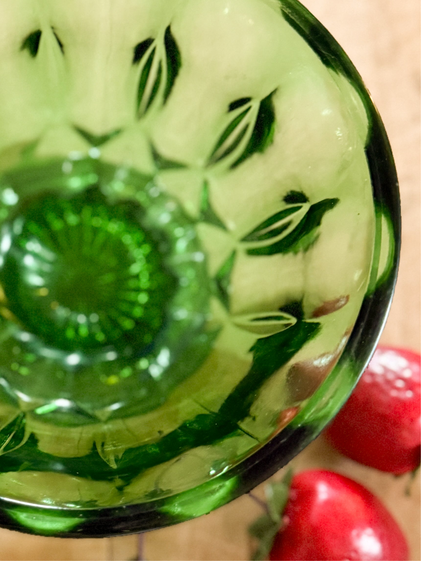 Anchor Hocking Green Footed Thumbprint Bowl