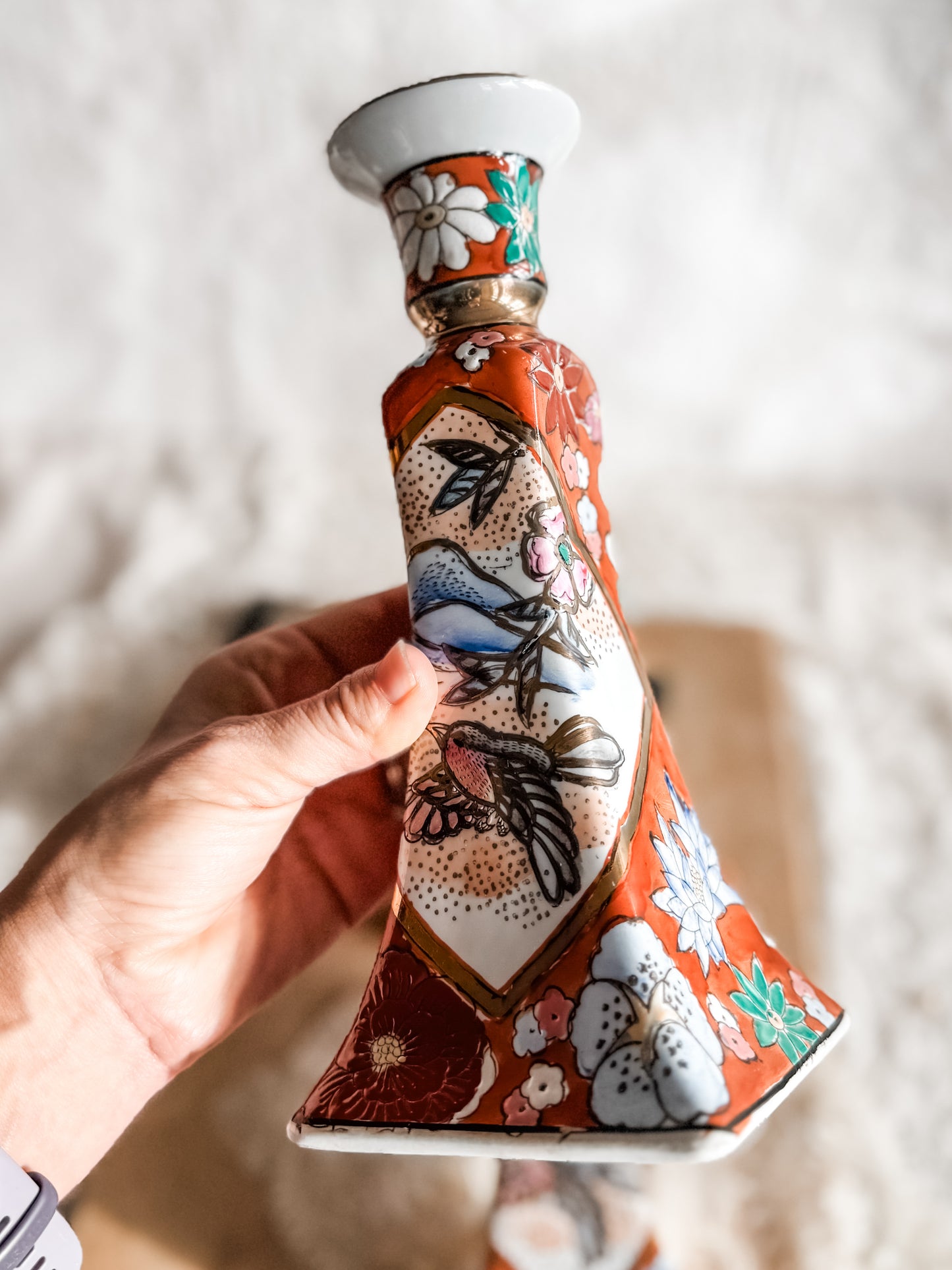 Porcelain Chinoiserie Candlesticks