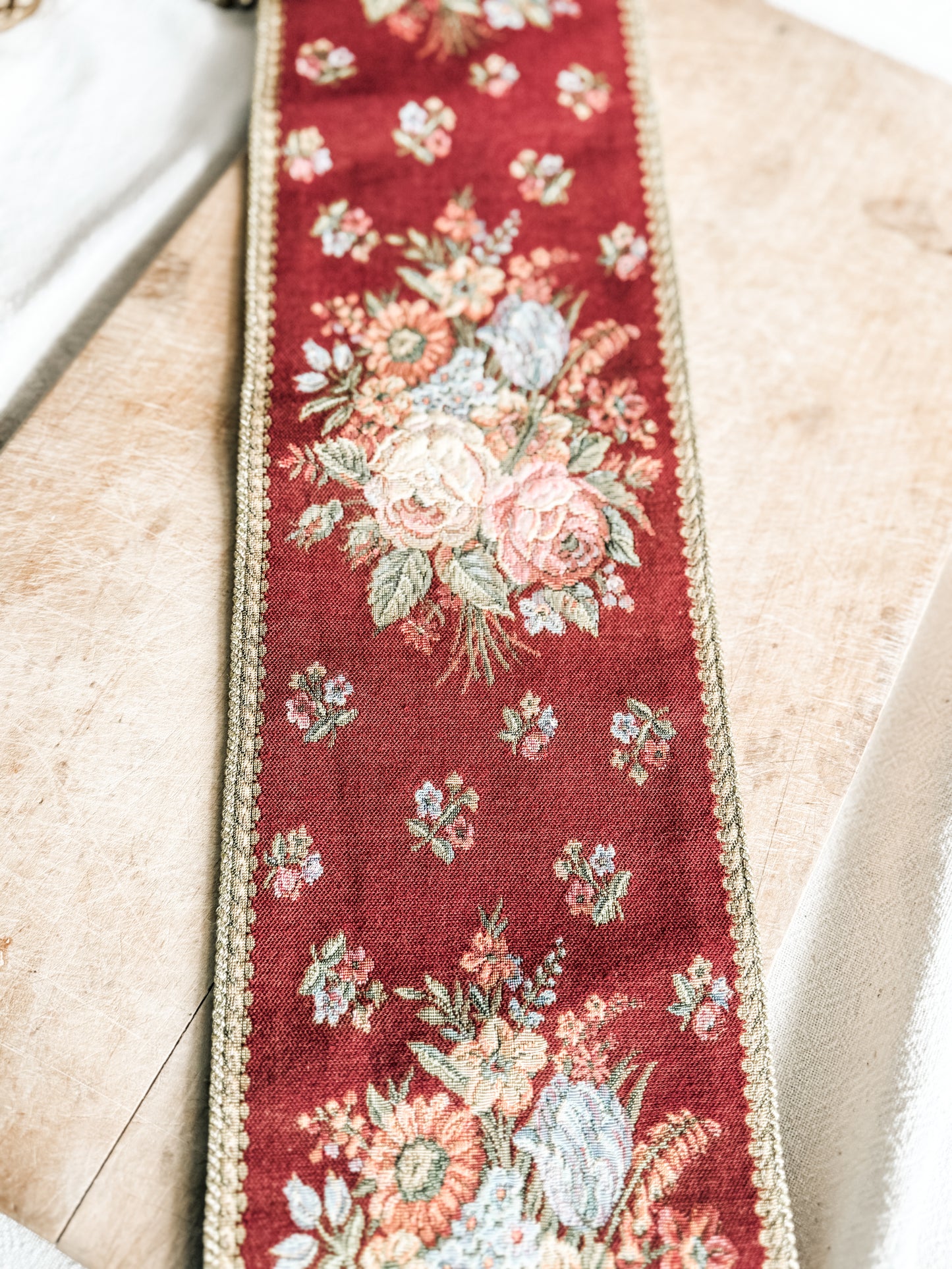 Floral Tapestry Bell Pull with Brass Hanger