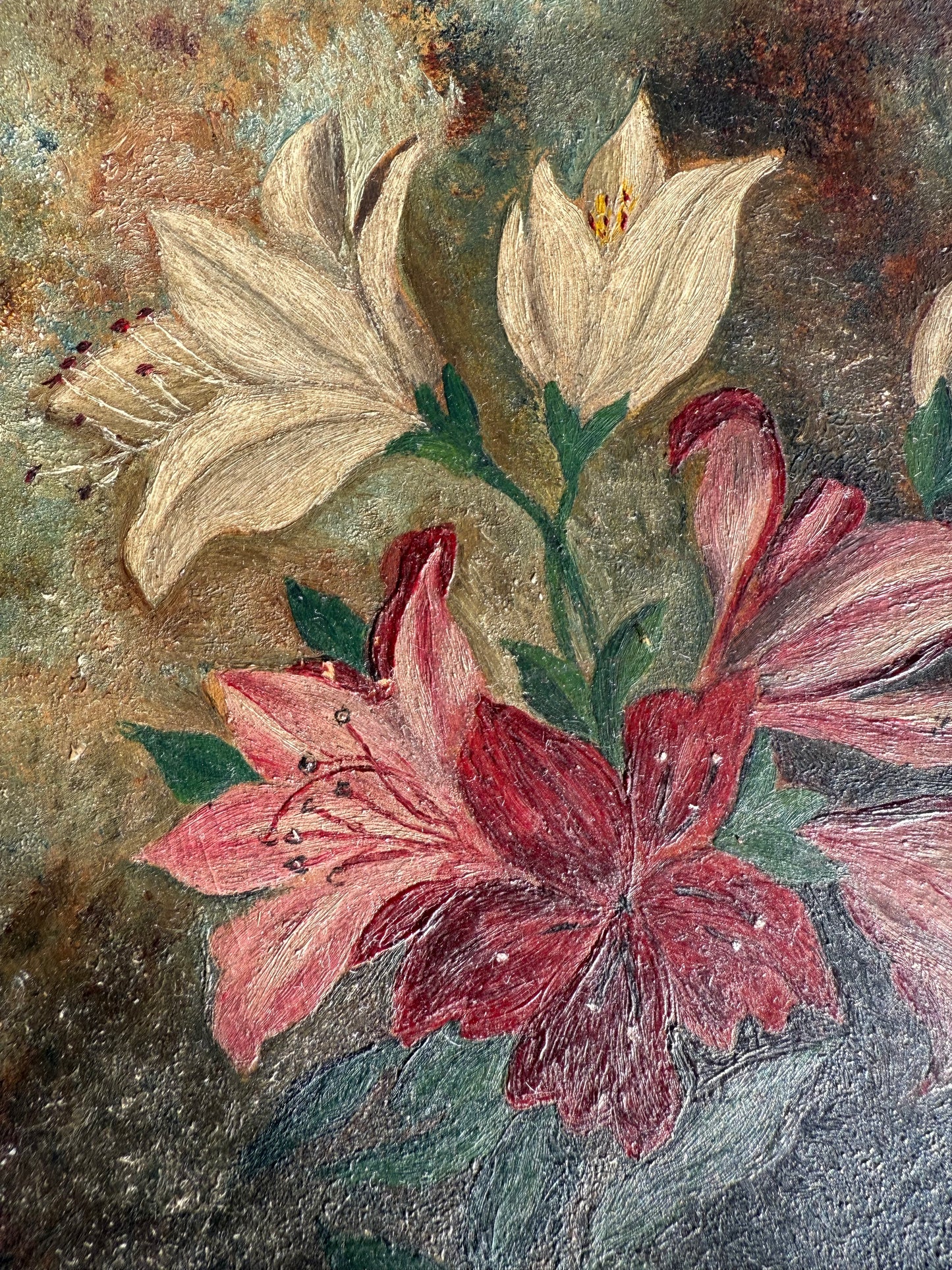 Vintage Hand painted wooden plate with red florals Wall Decor