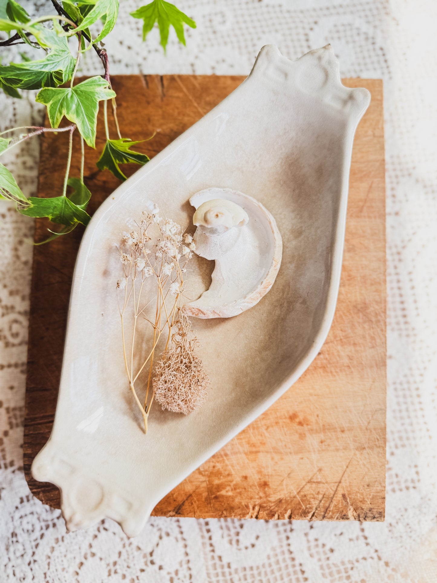 Antique stained and crazed Ironstone relish dish