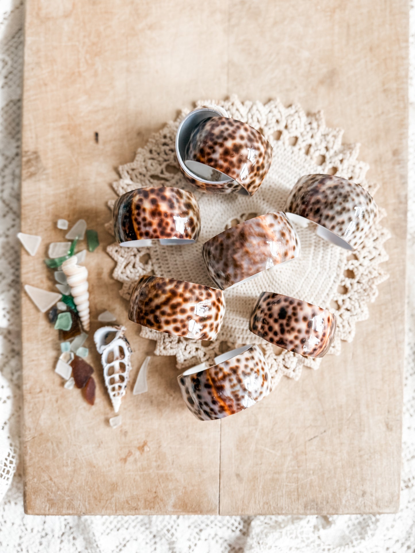 Set of 8 Mid Century Cowrie Shell Napkin Rings