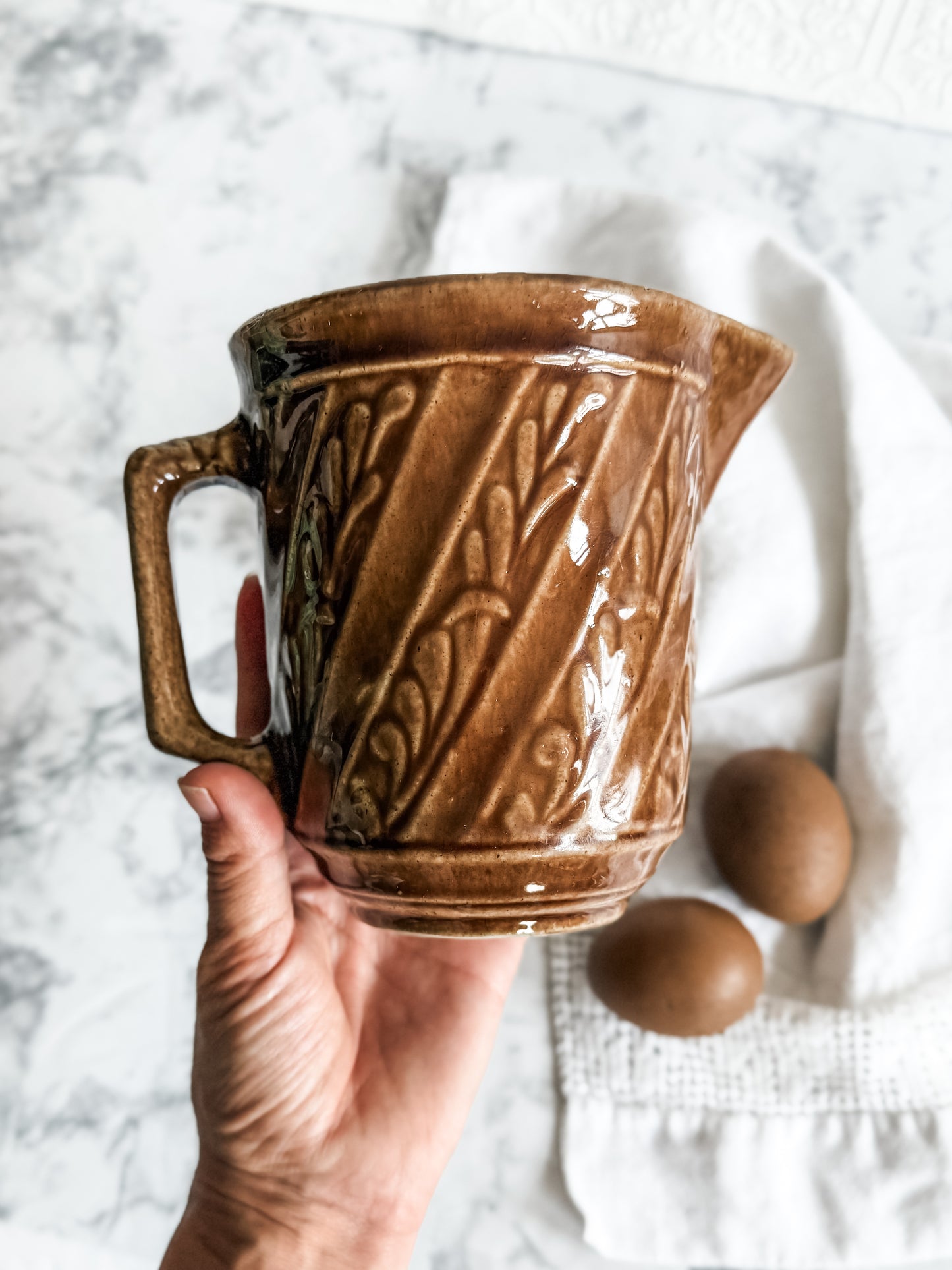 Small Stoneware USA pitcher, light brown