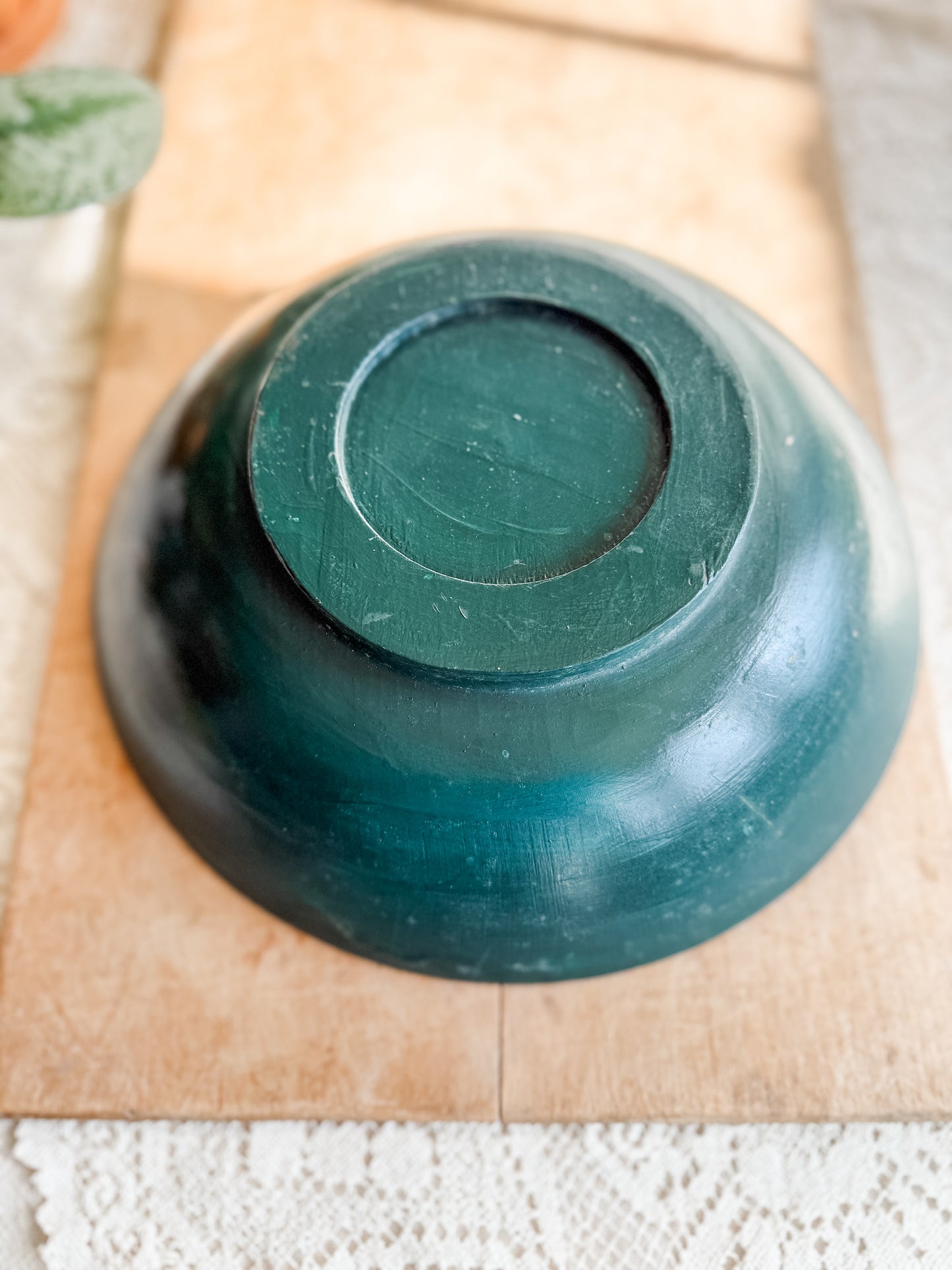 Handpainted wooden bowl with folkart scene