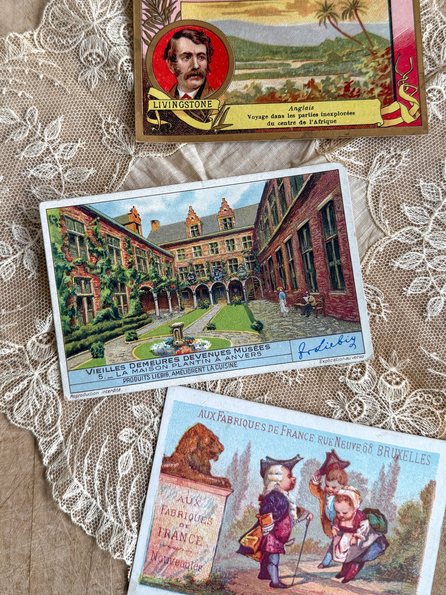 Three Antique Victorian French Advertising Cards