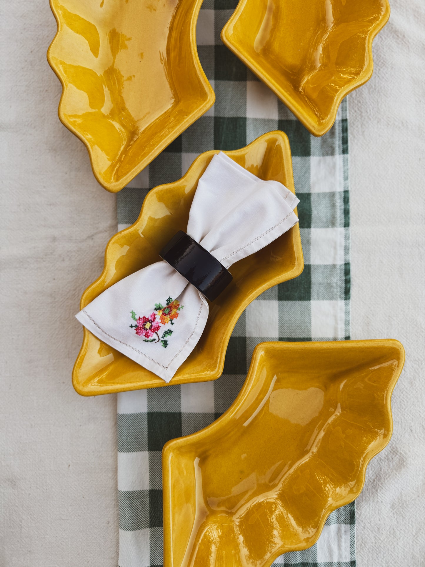 Mid Century 4 piece yellow relish or serving dishes by California Pottery USA