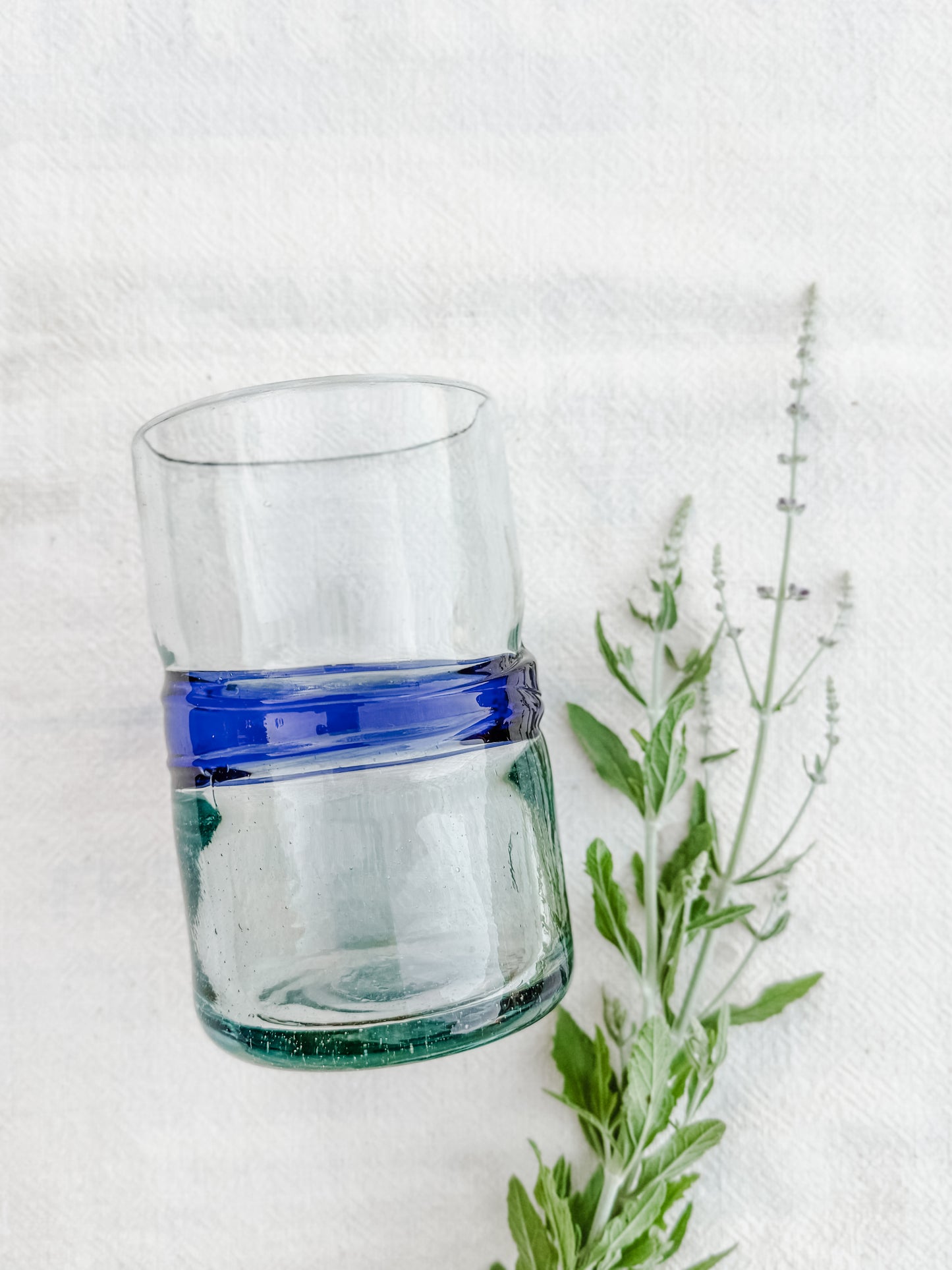 Set of 4 Hand blown Mexican glasses with Blue accent
