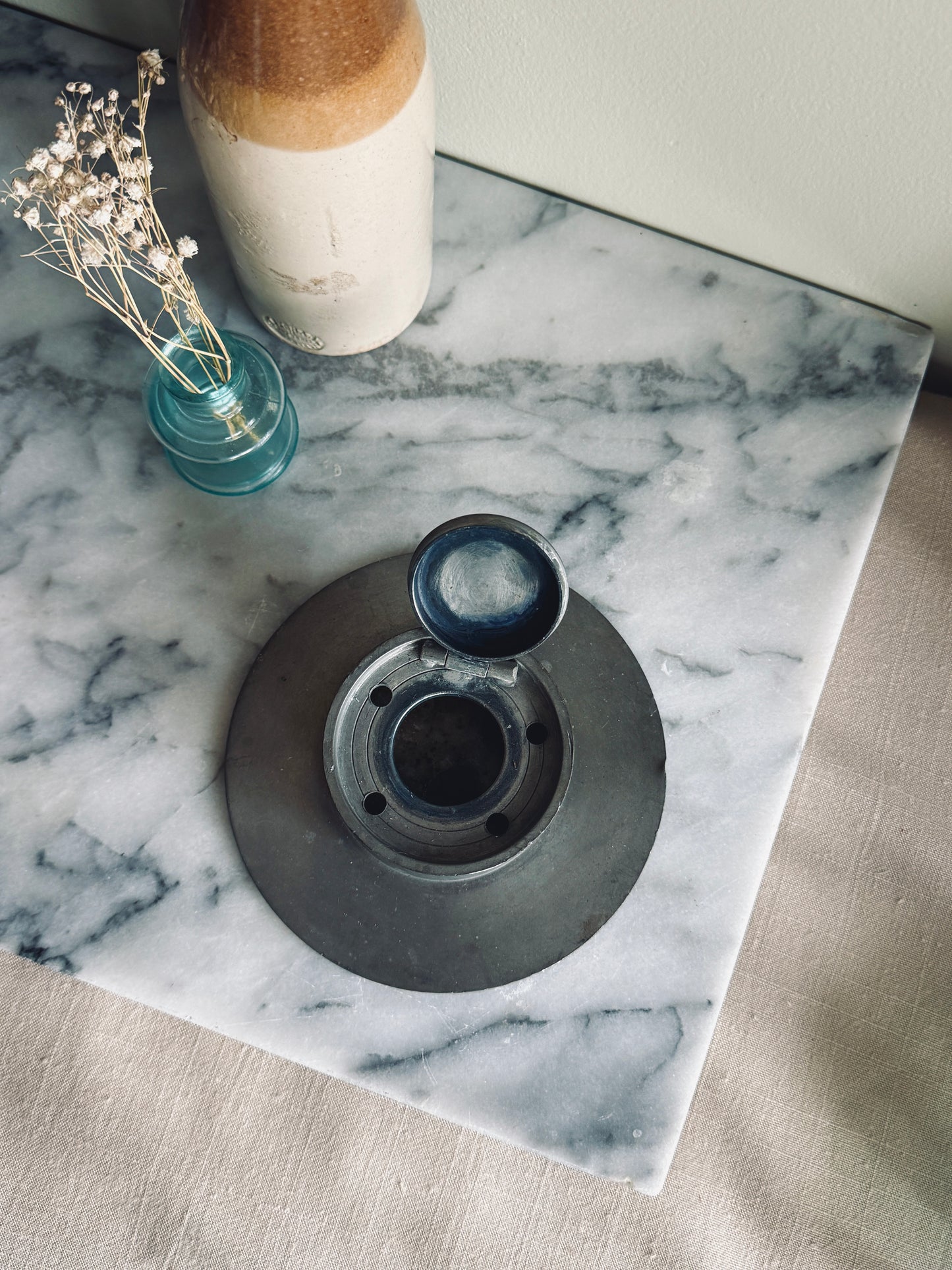 Pewter ship captains inkwell