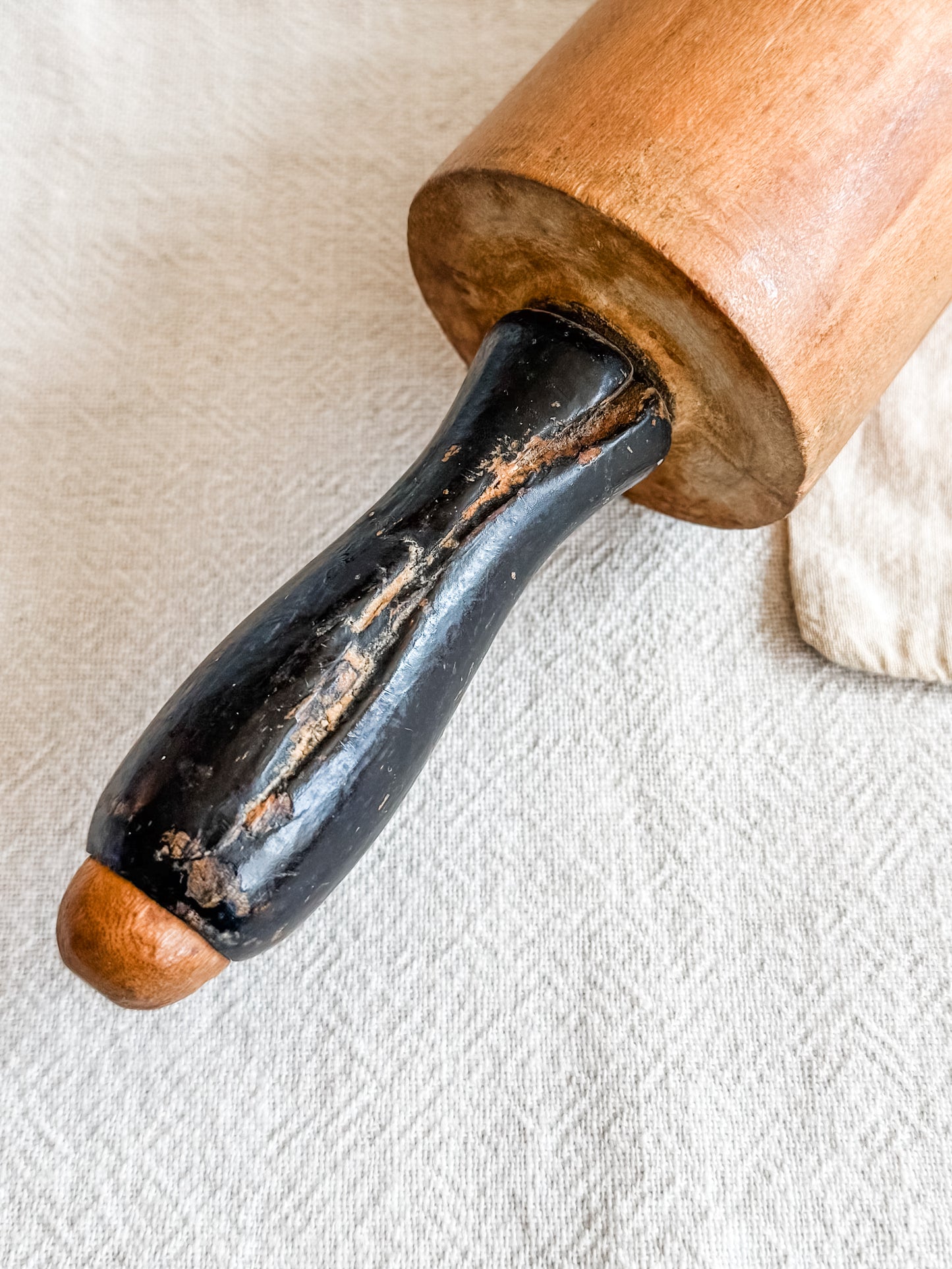1930’s/1940’s Era Wooden Black Handled Rolling Pin