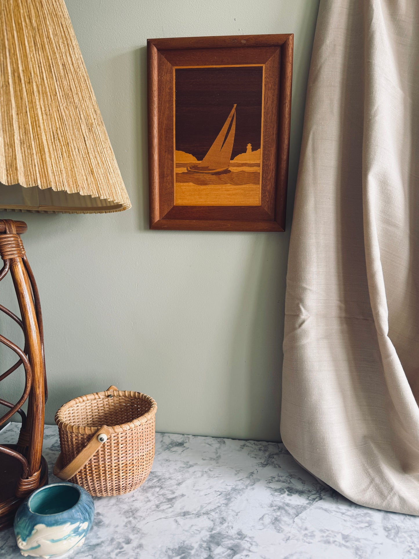 Sailboat inlay marquetry art