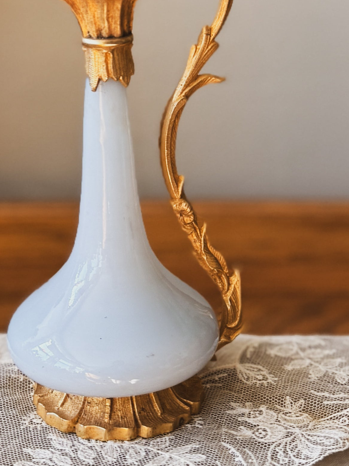 Antique small ormolu and opaline ewer