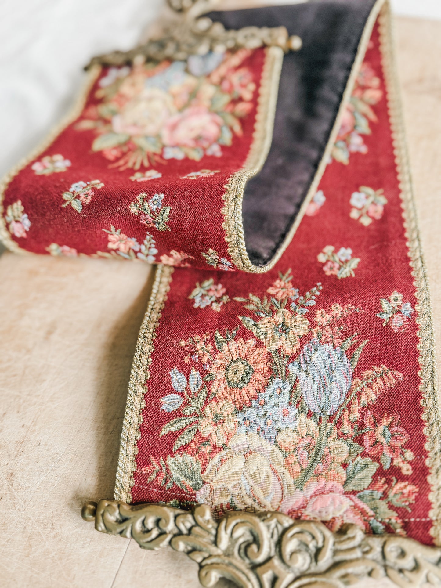 Floral Tapestry Bell Pull with Brass Hanger