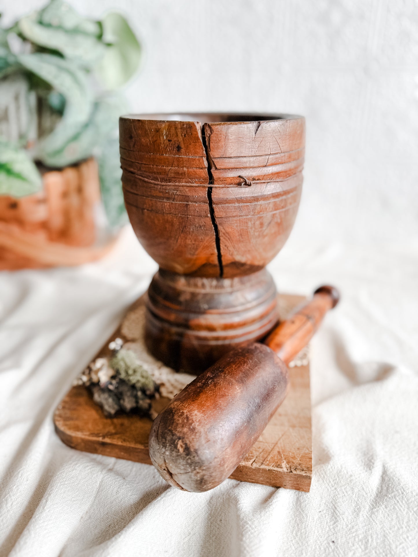 Primitive Antique Mortar and pestle-Split with repair