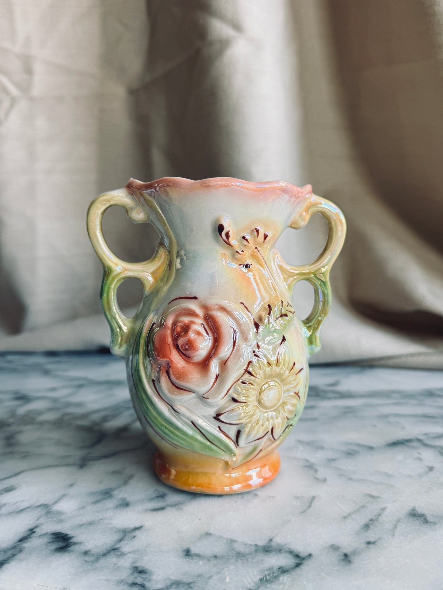 Vintage iridescent floral vase