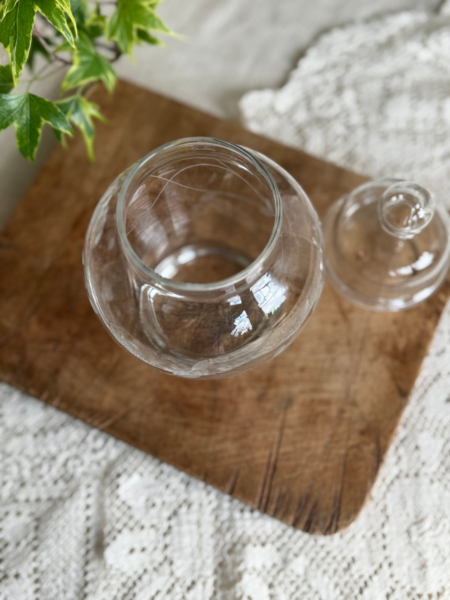 Princess House etched floral vintage apothecary jar