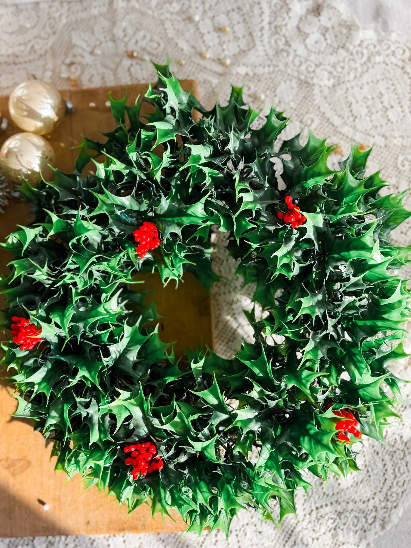 Vintage Plastic Holly Wreath