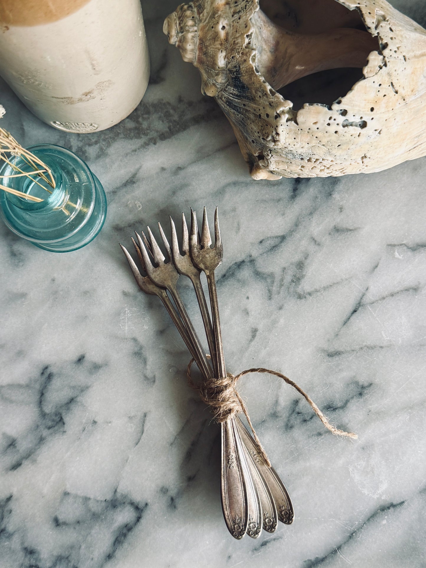 Four Silver Seafood Forks