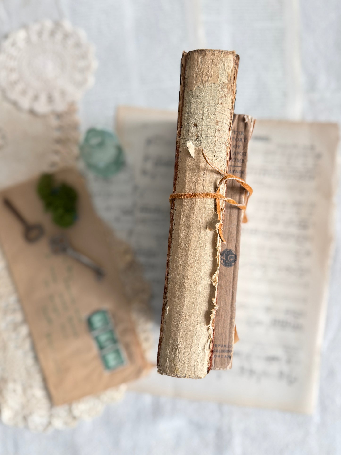Antique book set with leather tie