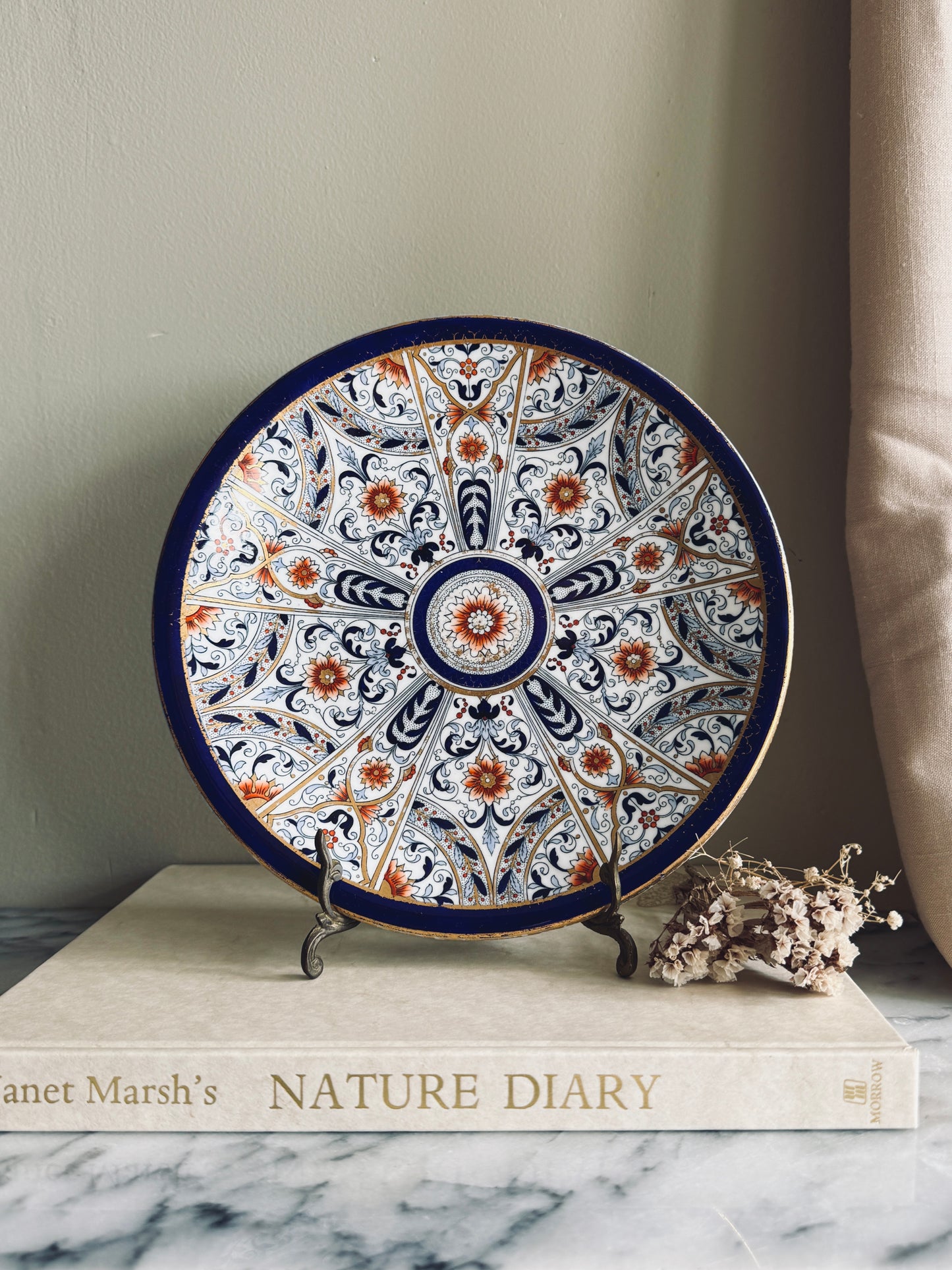 Blue, white and gold china plate