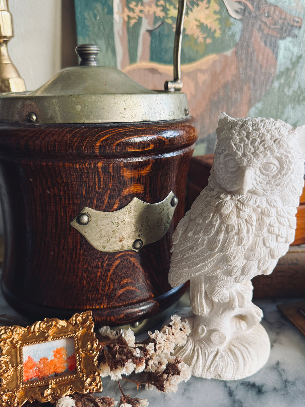 A. Santini resin alabaster owl figurine