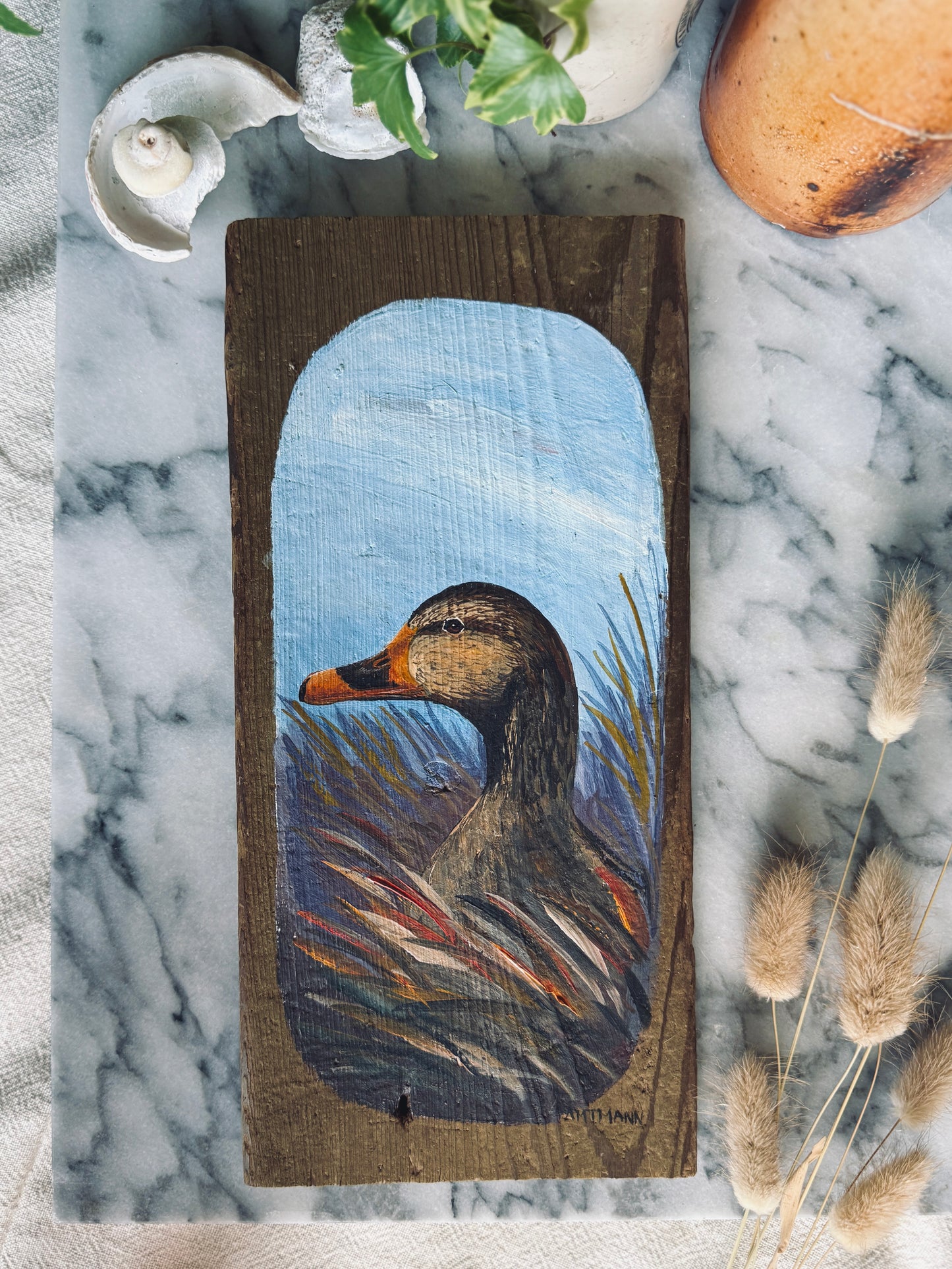 Hand painted duck on wood
