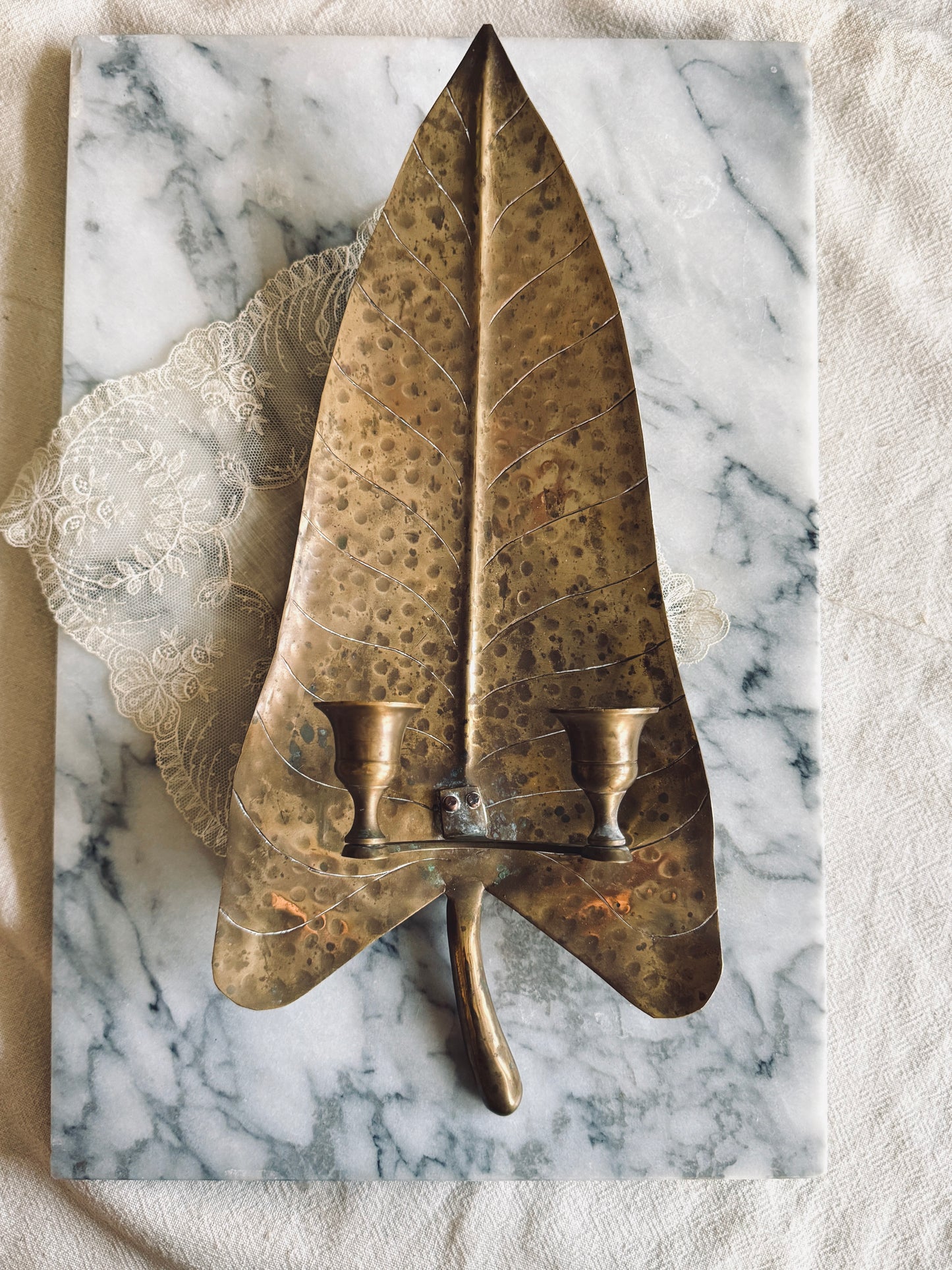 Large hammered brass wall sconce