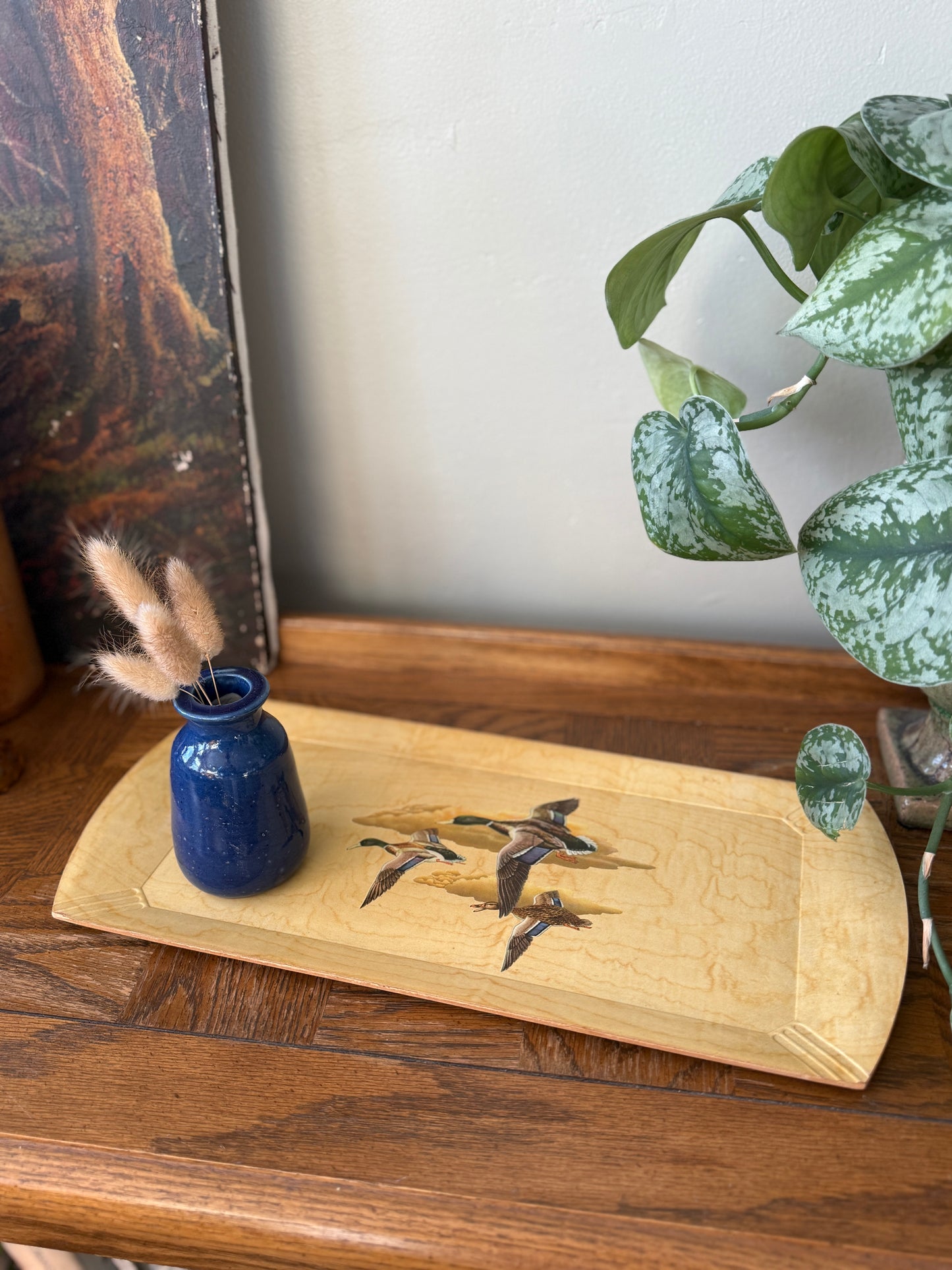 Mid Century Lap Tray with Duck lithograph
