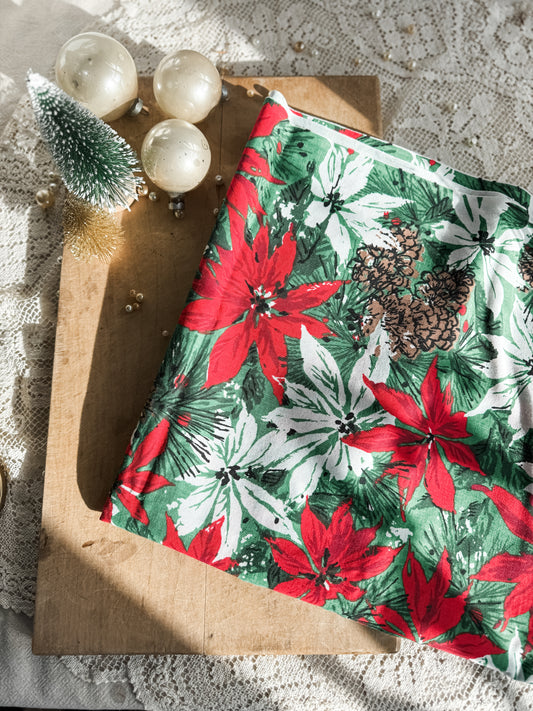 Vintage Poinsettia and Pinecone Tablecloth