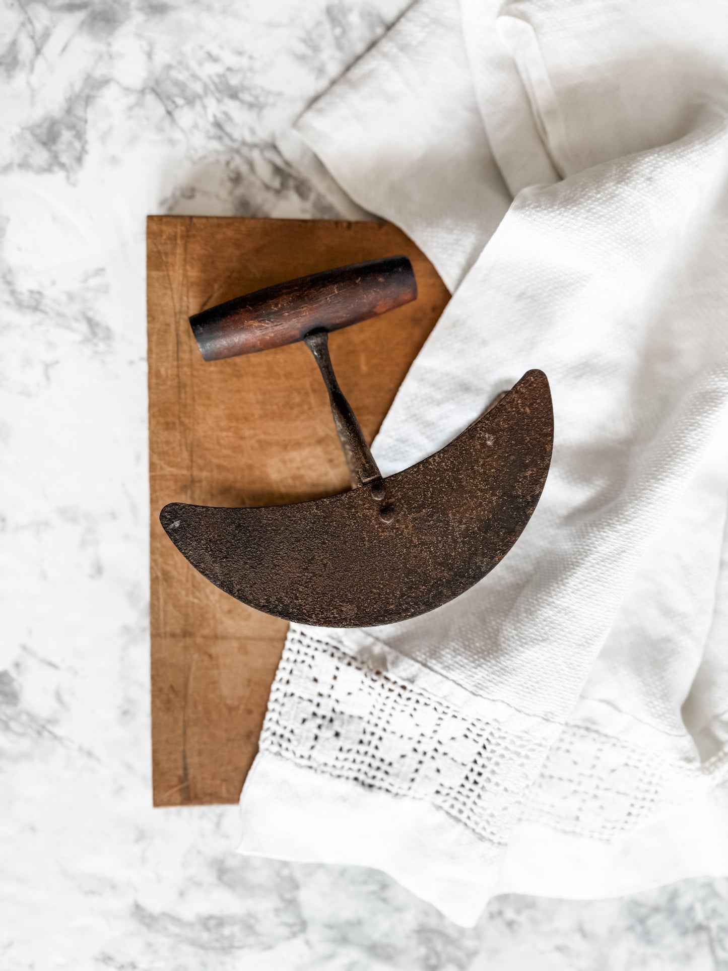 Primitive food chopper with wooden handle
