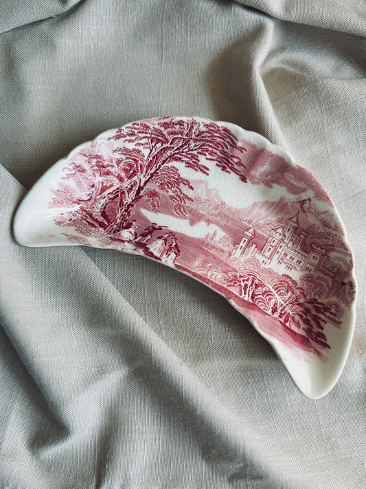 Vintage red and white Transferware bone dish