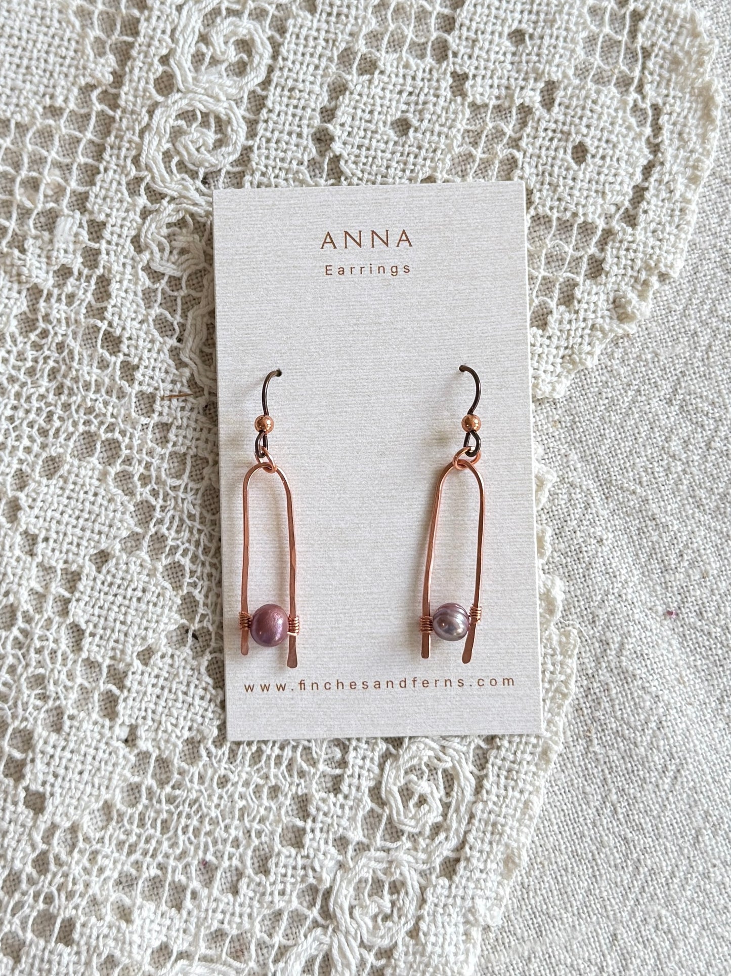 Copper Earrings with Purple Cultured Pearl